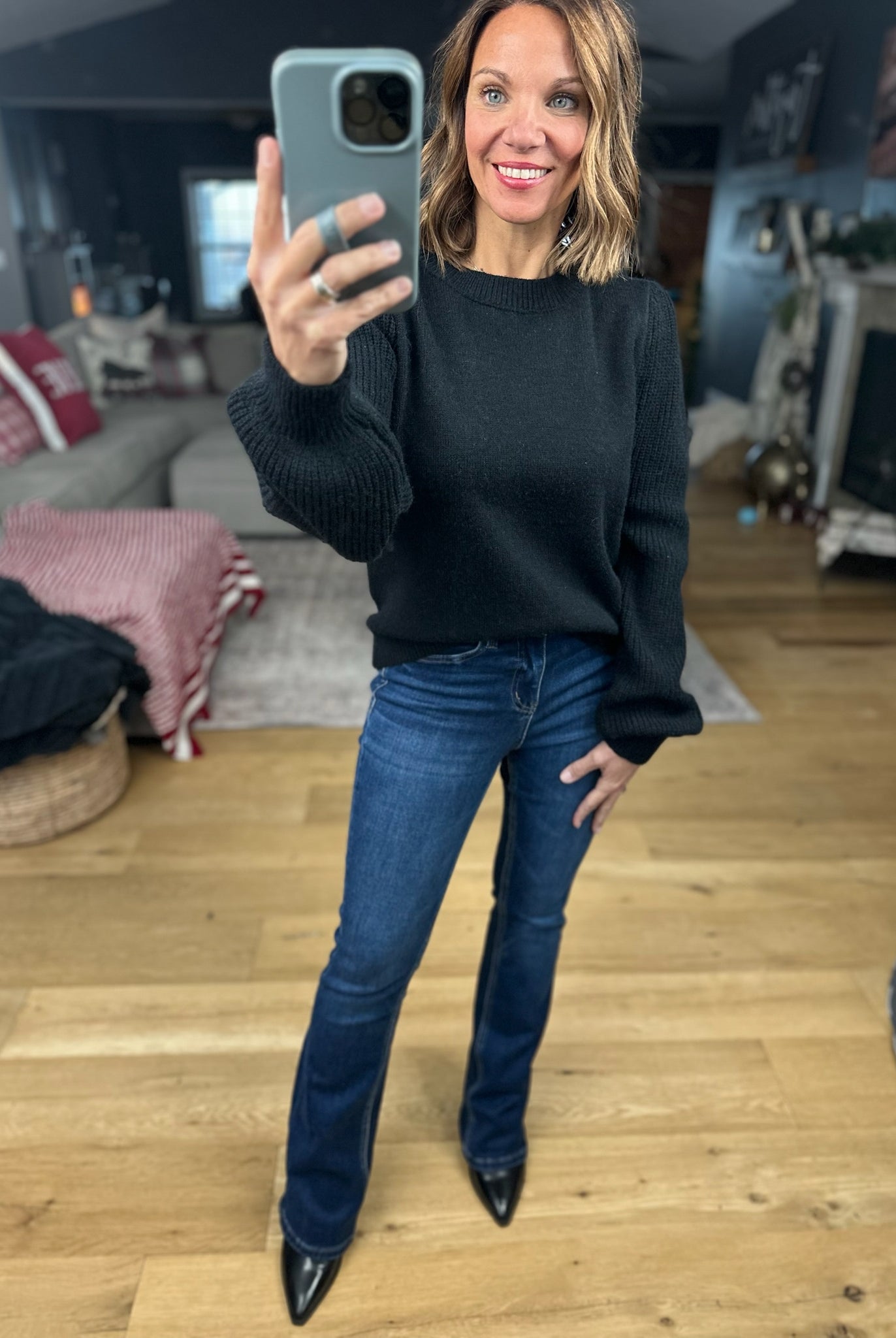 Here And There Balloon Sleeve Sweater-Sweaters-& Merci-Anna Kaytes Boutique, Women's Fashion Boutique in Grinnell, Iowa