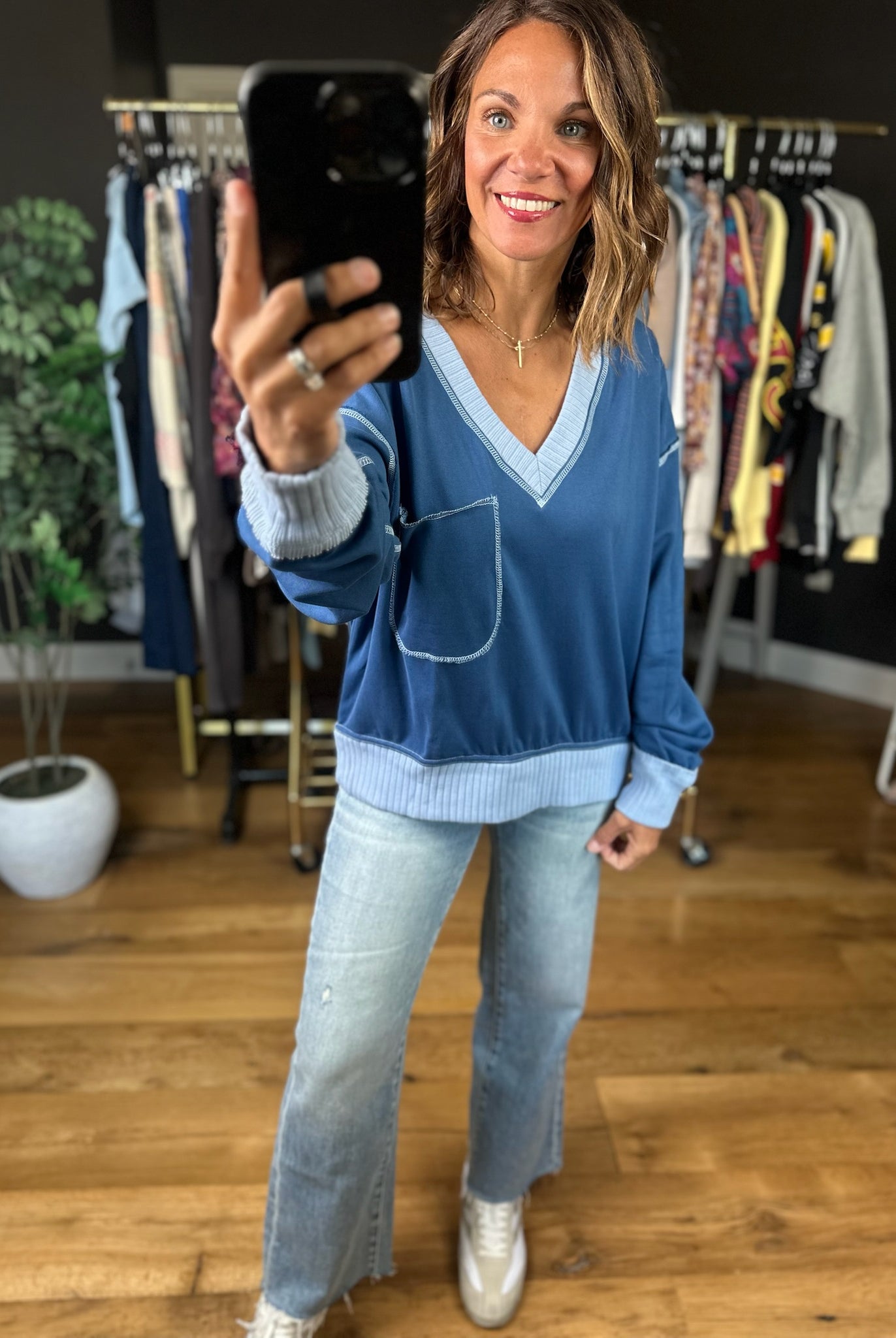 Made For You V-Neck Top-Long Sleeves-ee:some-Anna Kaytes Boutique, Women's Fashion Boutique in Grinnell, Iowa