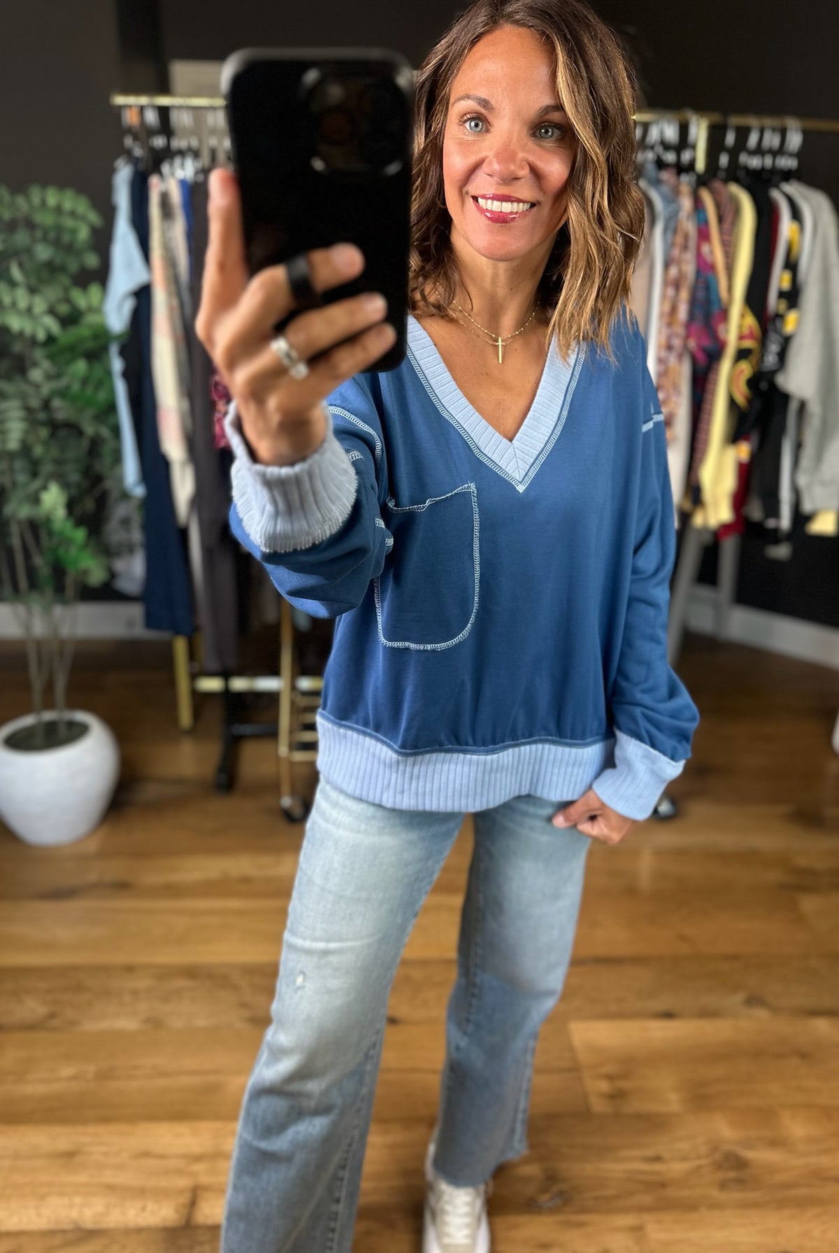 Made For You V-Neck Top-Long Sleeves-ee:some-Anna Kaytes Boutique, Women's Fashion Boutique in Grinnell, Iowa