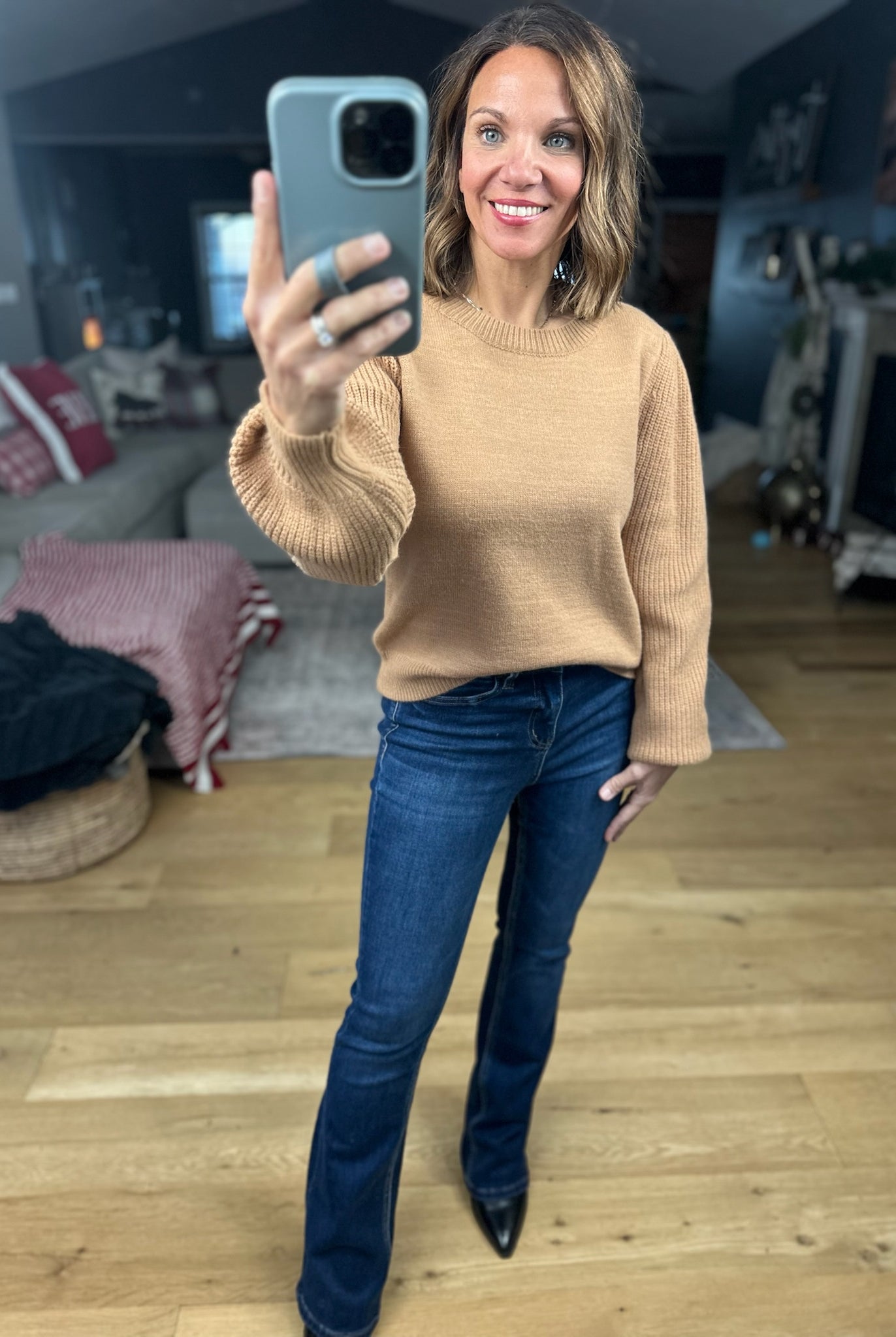 Here And There Balloon Sleeve Sweater-Sweaters-& Merci-Anna Kaytes Boutique, Women's Fashion Boutique in Grinnell, Iowa