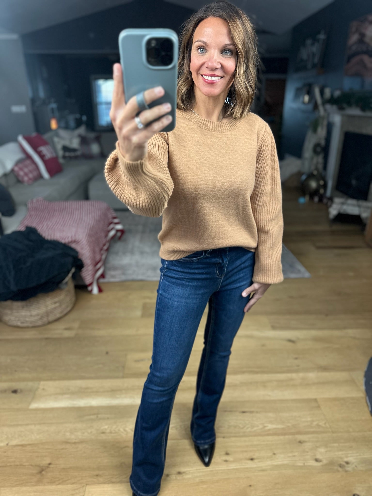 Here And There Balloon Sleeve Sweater-Sweaters-& Merci-Anna Kaytes Boutique, Women's Fashion Boutique in Grinnell, Iowa