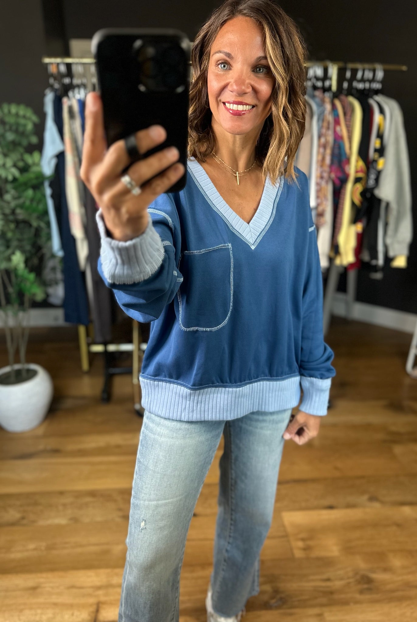 Made For You V-Neck Top-Long Sleeves-ee:some-Anna Kaytes Boutique, Women's Fashion Boutique in Grinnell, Iowa