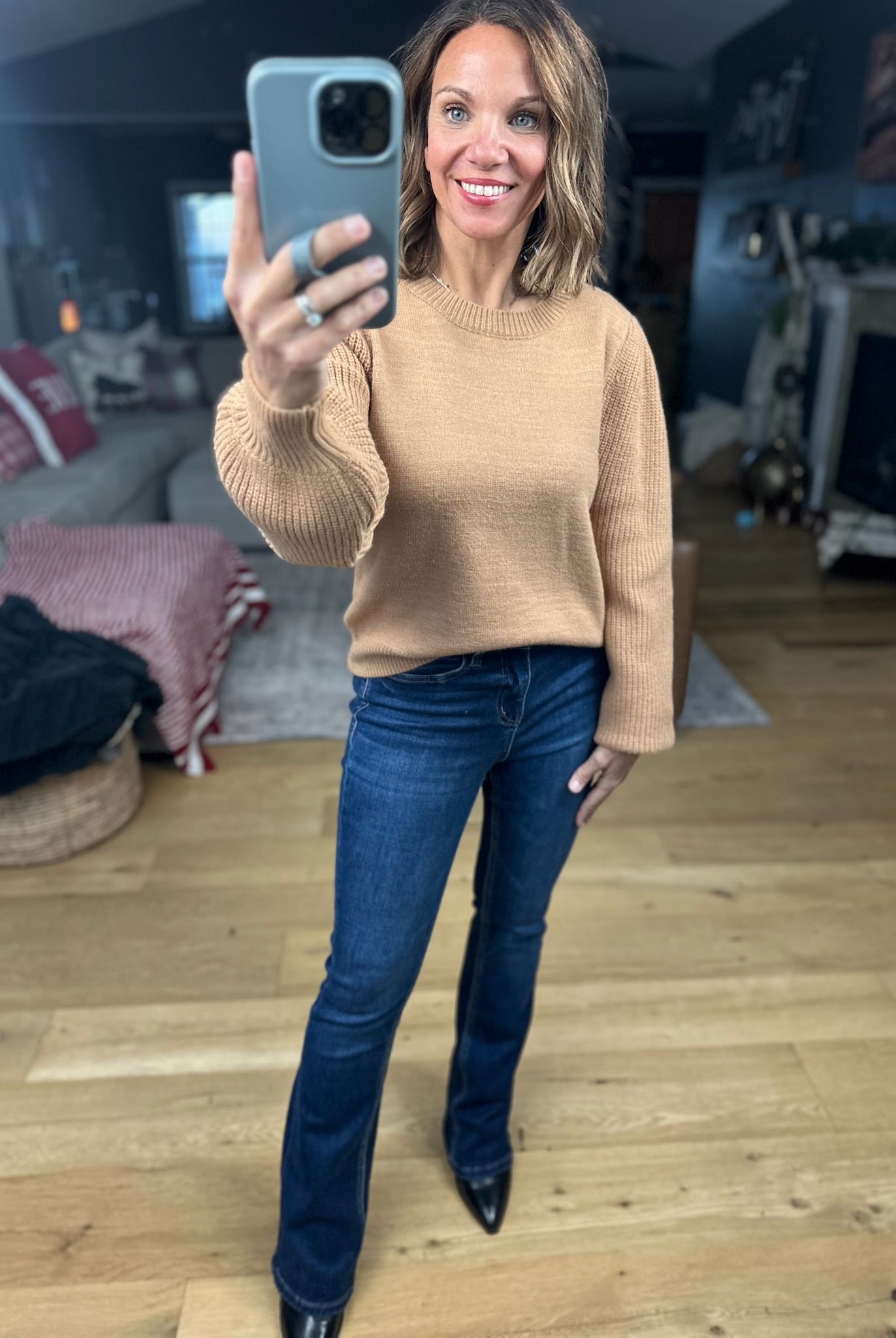 Here And There Balloon Sleeve Sweater-Sweaters-& Merci-Anna Kaytes Boutique, Women's Fashion Boutique in Grinnell, Iowa