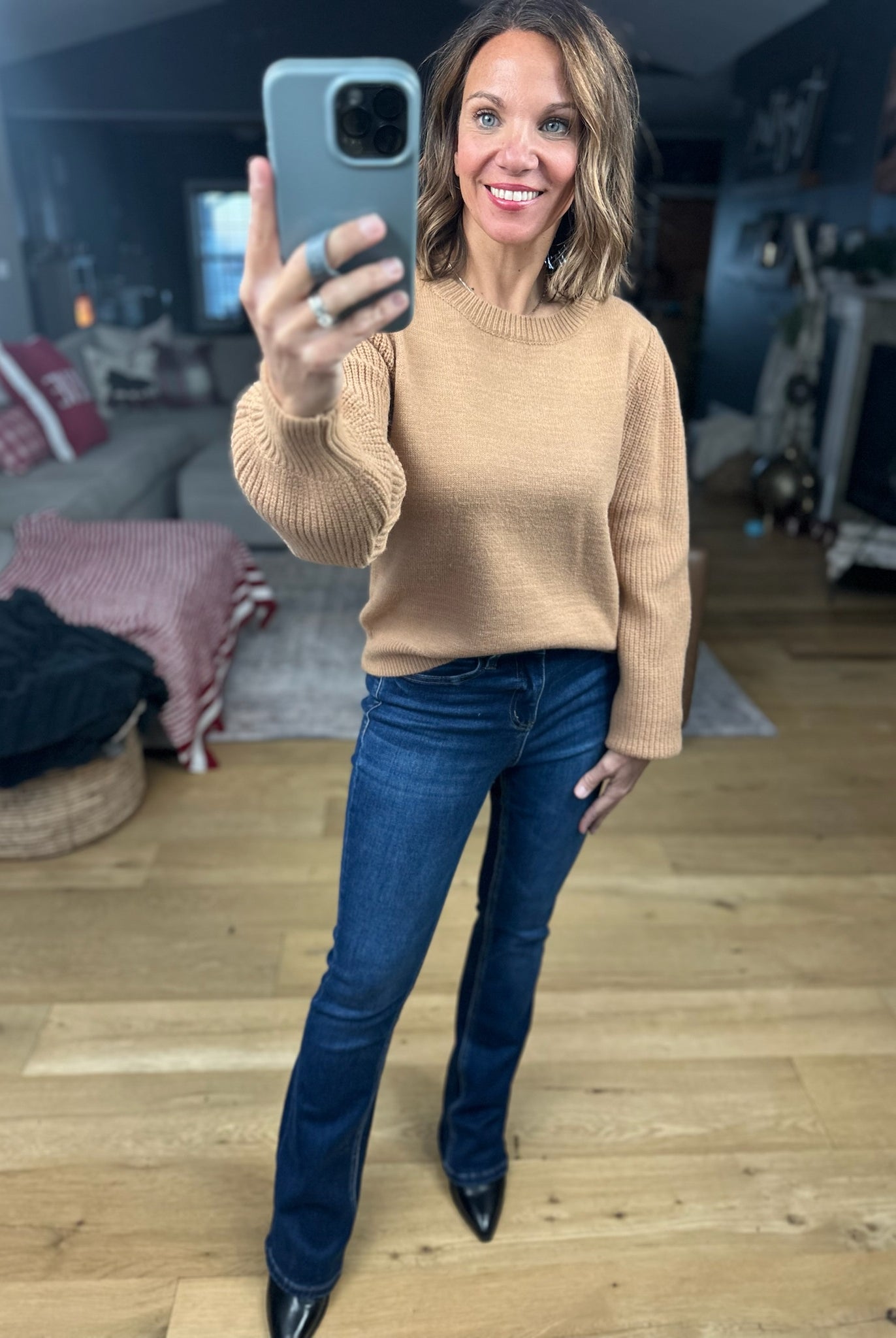 Here And There Balloon Sleeve Sweater-Sweaters-& Merci-Anna Kaytes Boutique, Women's Fashion Boutique in Grinnell, Iowa