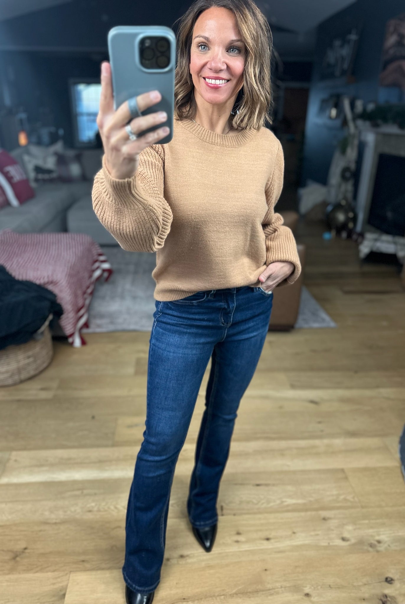 Here And There Balloon Sleeve Sweater-Sweaters-& Merci-Anna Kaytes Boutique, Women's Fashion Boutique in Grinnell, Iowa