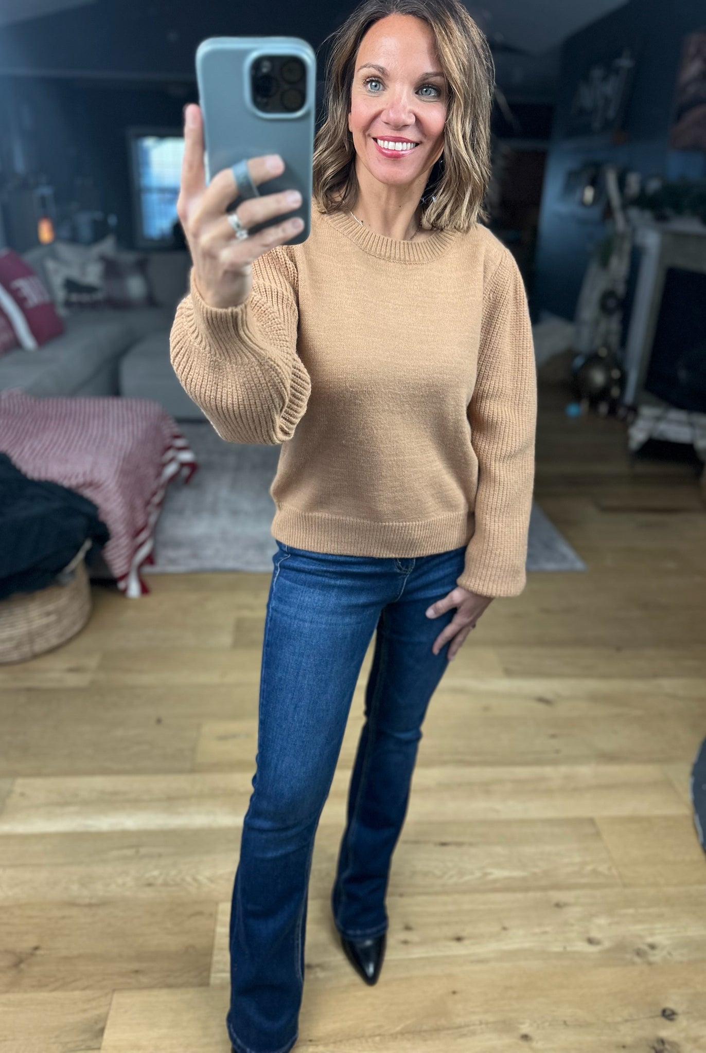 Here And There Balloon Sleeve Sweater-Sweaters-& Merci-Anna Kaytes Boutique, Women's Fashion Boutique in Grinnell, Iowa