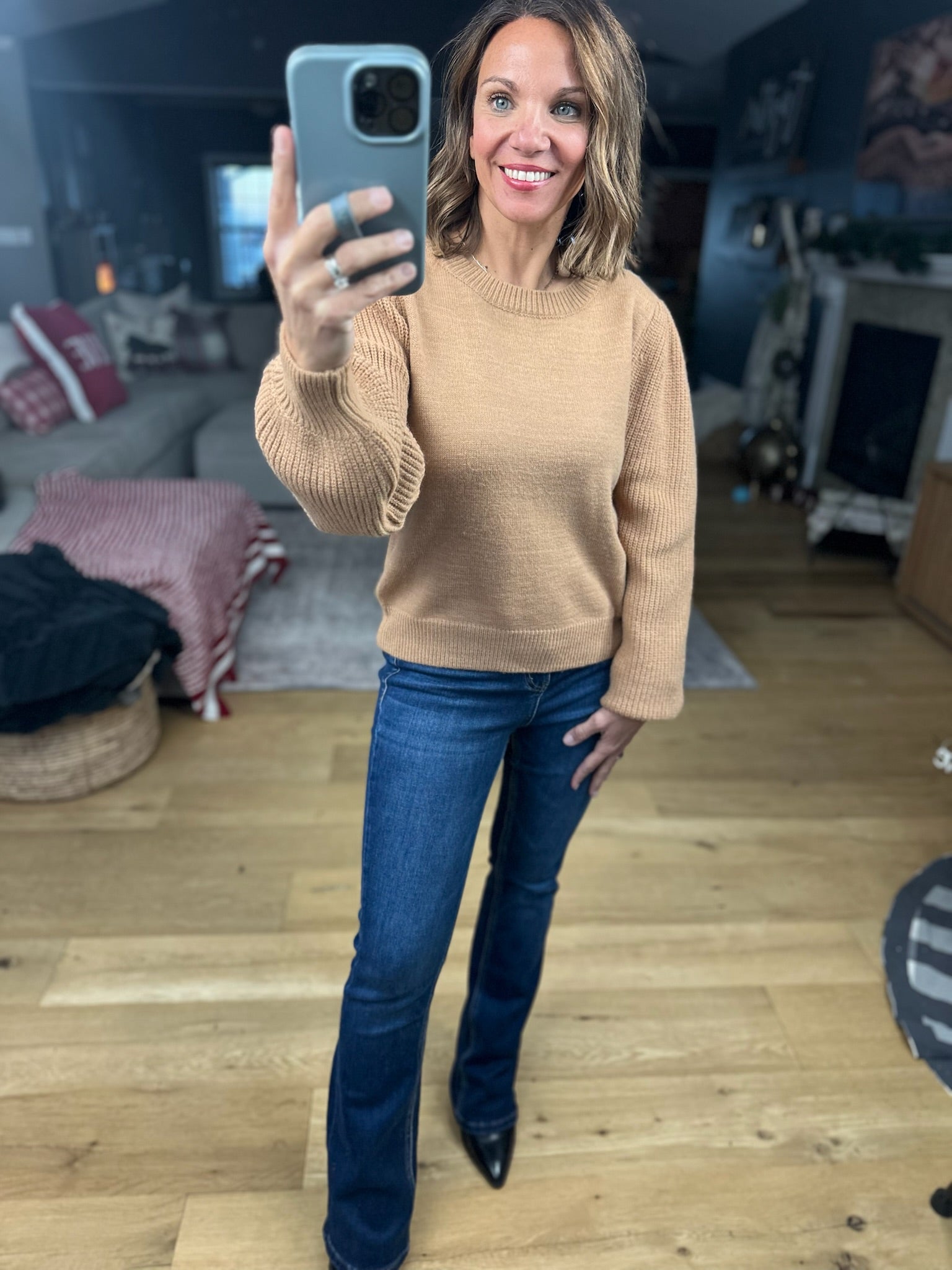 Here And There Balloon Sleeve Sweater-Sweaters-& Merci-Anna Kaytes Boutique, Women's Fashion Boutique in Grinnell, Iowa