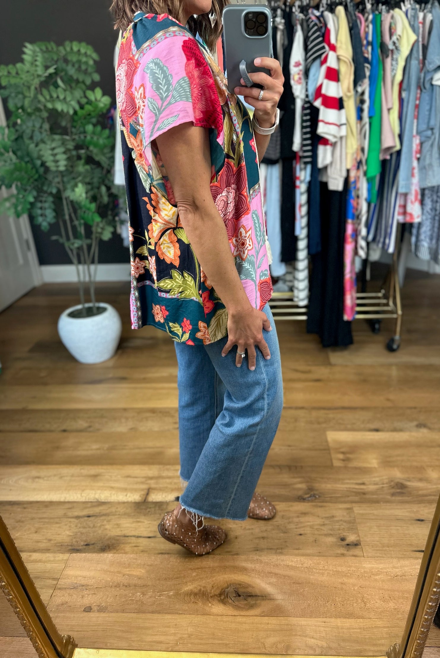 Happy Feelings Floral Crochet-Trim Top-Short Sleeves-Umgee-Anna Kaytes Boutique, Women's Fashion Boutique in Grinnell, Iowa
