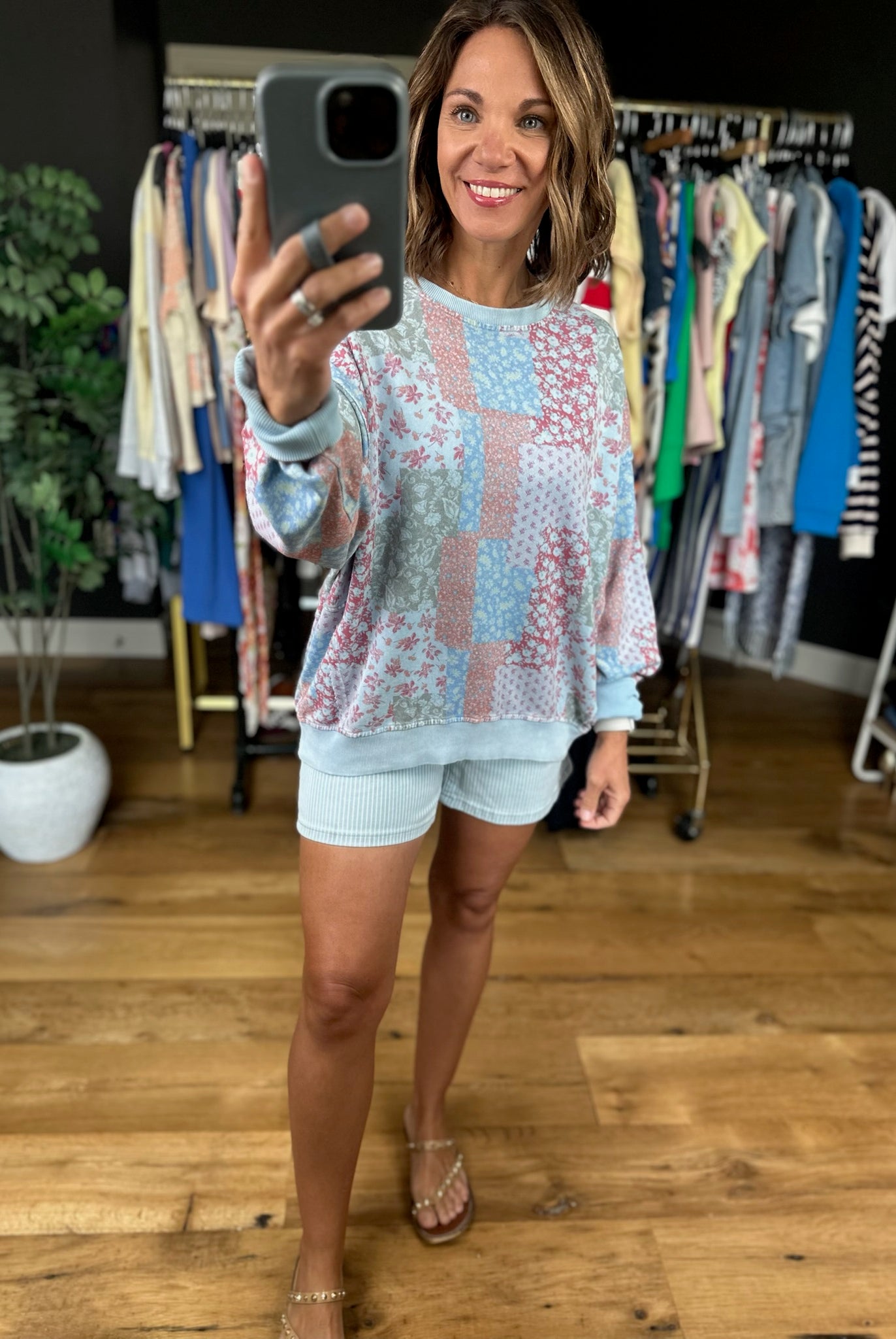 Sweetest Spring Patchwork Crewneck Top-Sweaters-Easel-Anna Kaytes Boutique, Women's Fashion Boutique in Grinnell, Iowa