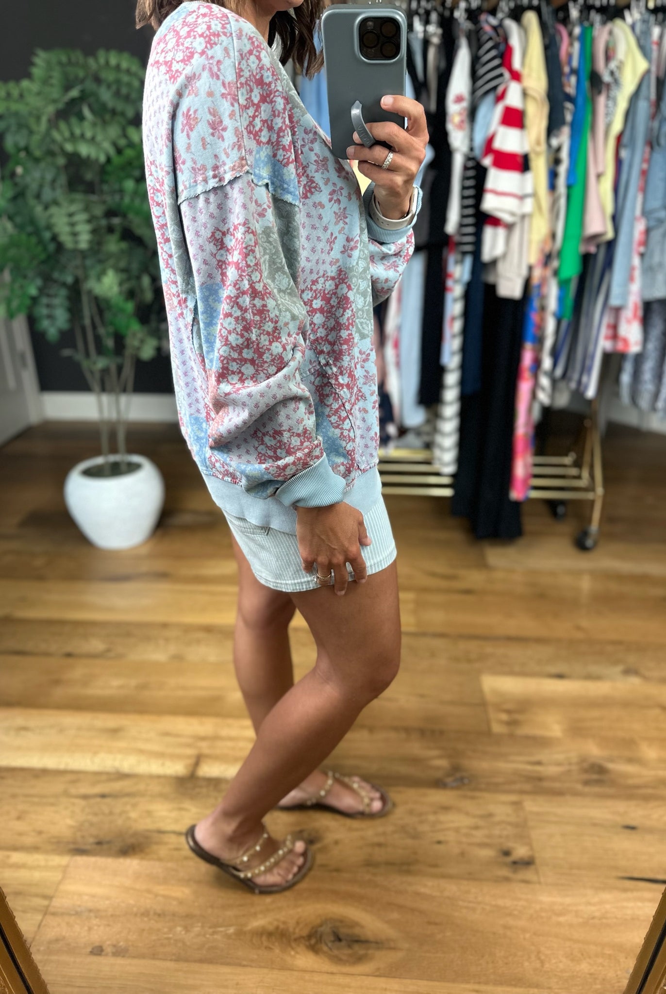 Sweetest Spring Patchwork Crewneck Top-Sweaters-Easel-Anna Kaytes Boutique, Women's Fashion Boutique in Grinnell, Iowa
