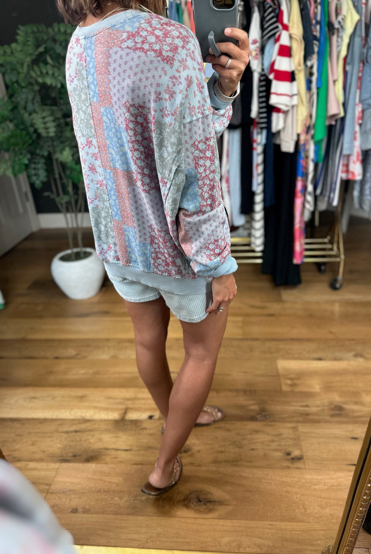 Sweetest Spring Patchwork Crewneck Top-Sweaters-Easel-Anna Kaytes Boutique, Women's Fashion Boutique in Grinnell, Iowa
