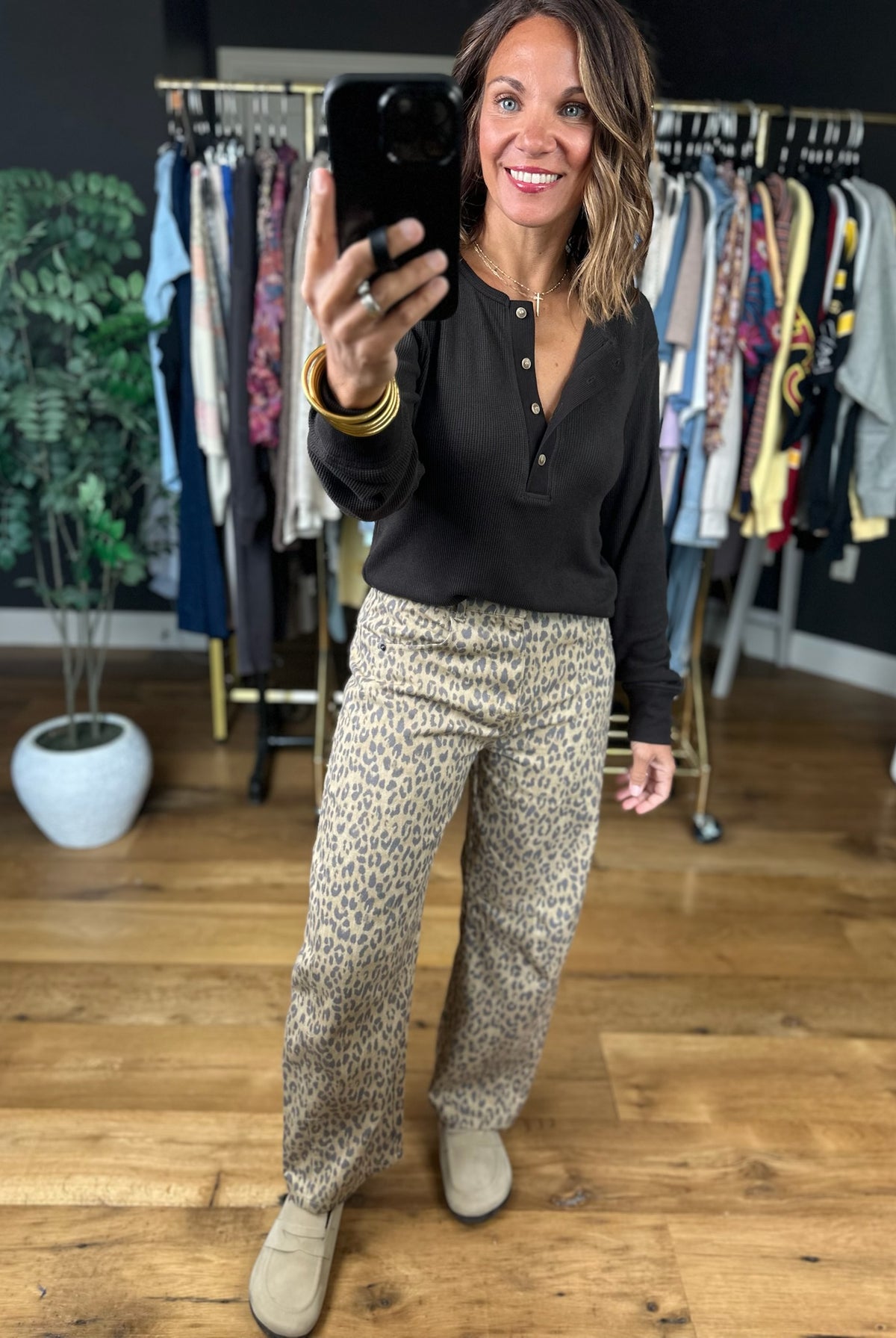 The Alexis Leopard Barrel Denim-Pants-Blu Pepper-Anna Kaytes Boutique, Women's Fashion Boutique in Grinnell, Iowa