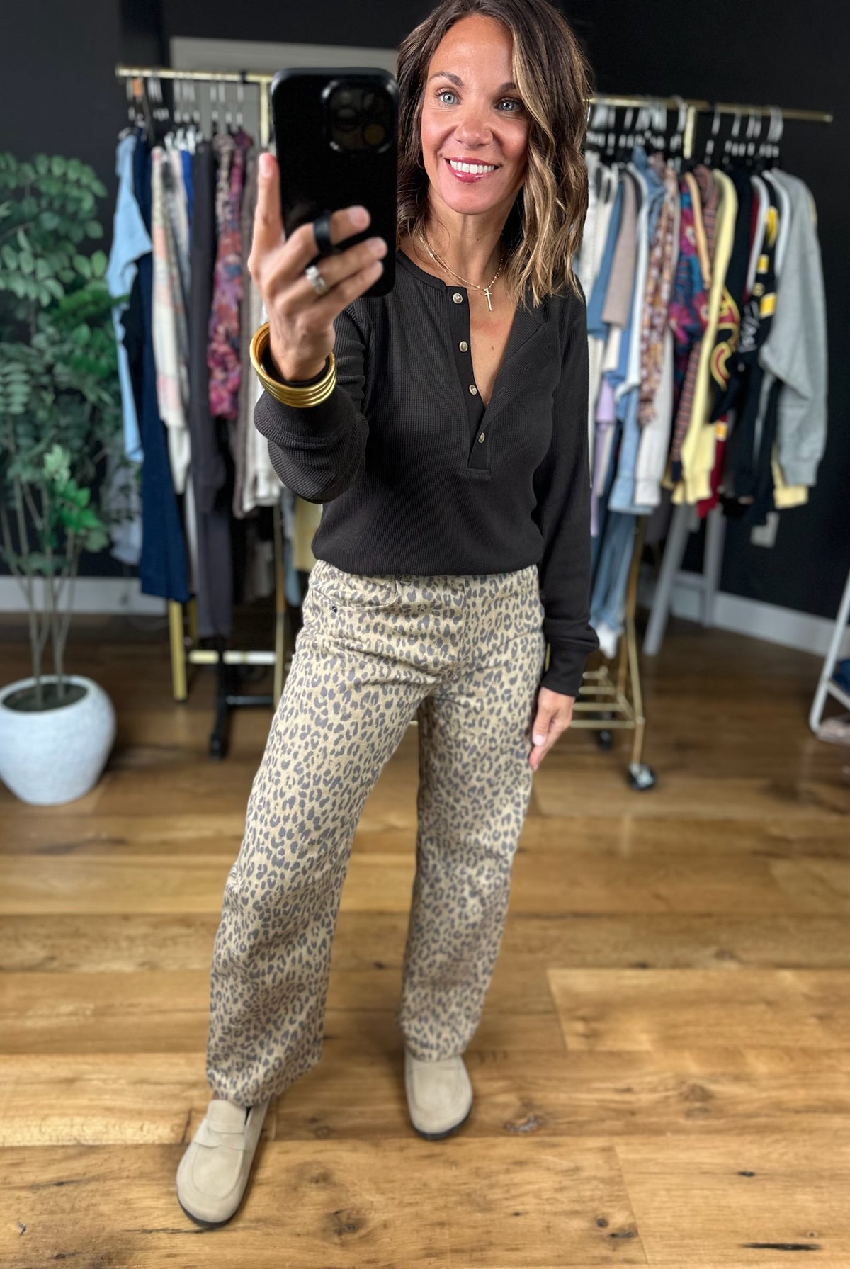The Alexis Leopard Barrel Denim-Pants-Blu Pepper-Anna Kaytes Boutique, Women's Fashion Boutique in Grinnell, Iowa