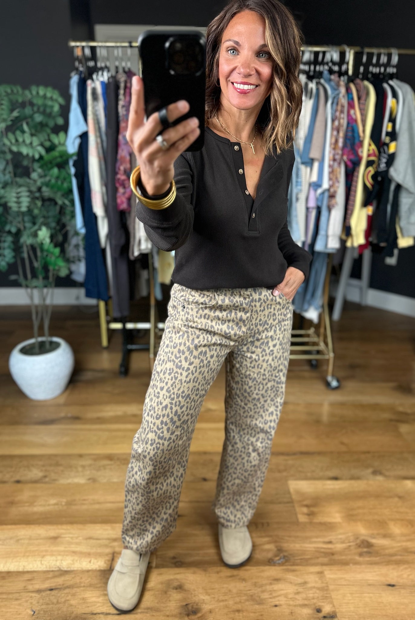 The Alexis Leopard Barrel Denim-Pants-Blu Pepper-Anna Kaytes Boutique, Women's Fashion Boutique in Grinnell, Iowa