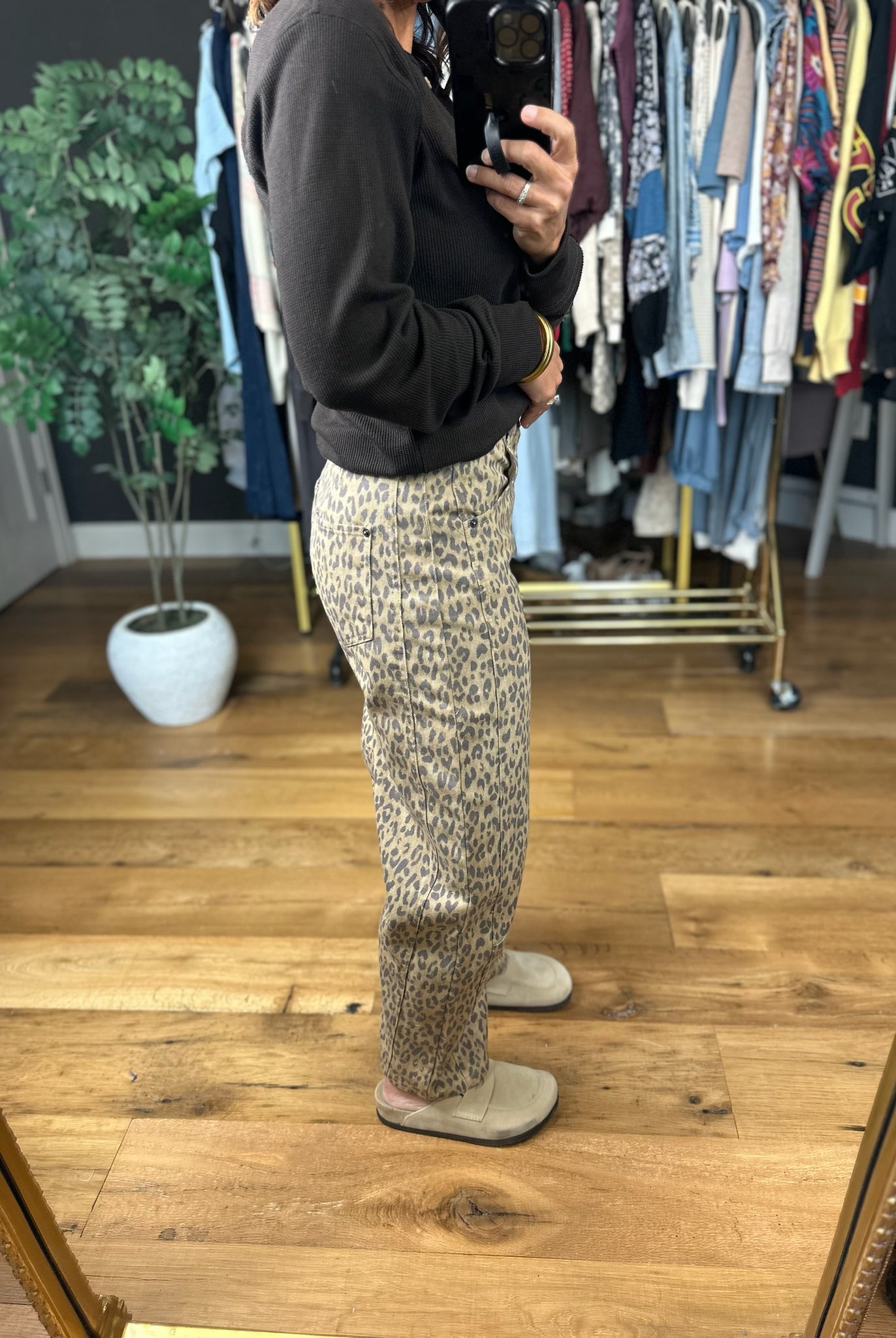 The Alexis Leopard Barrel Denim-Pants-Blu Pepper-Anna Kaytes Boutique, Women's Fashion Boutique in Grinnell, Iowa