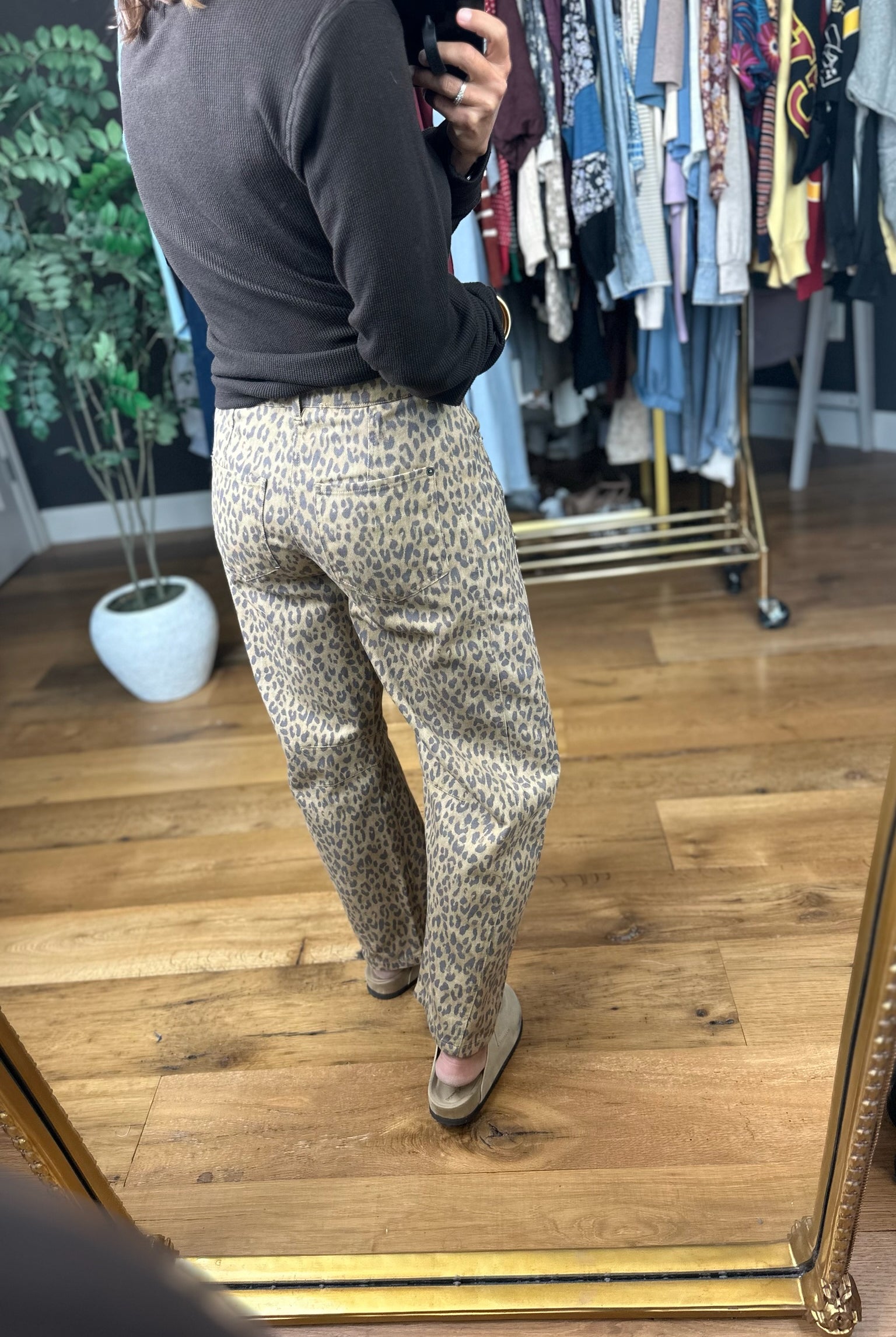 The Alexis Leopard Barrel Denim-Pants-Blu Pepper-Anna Kaytes Boutique, Women's Fashion Boutique in Grinnell, Iowa