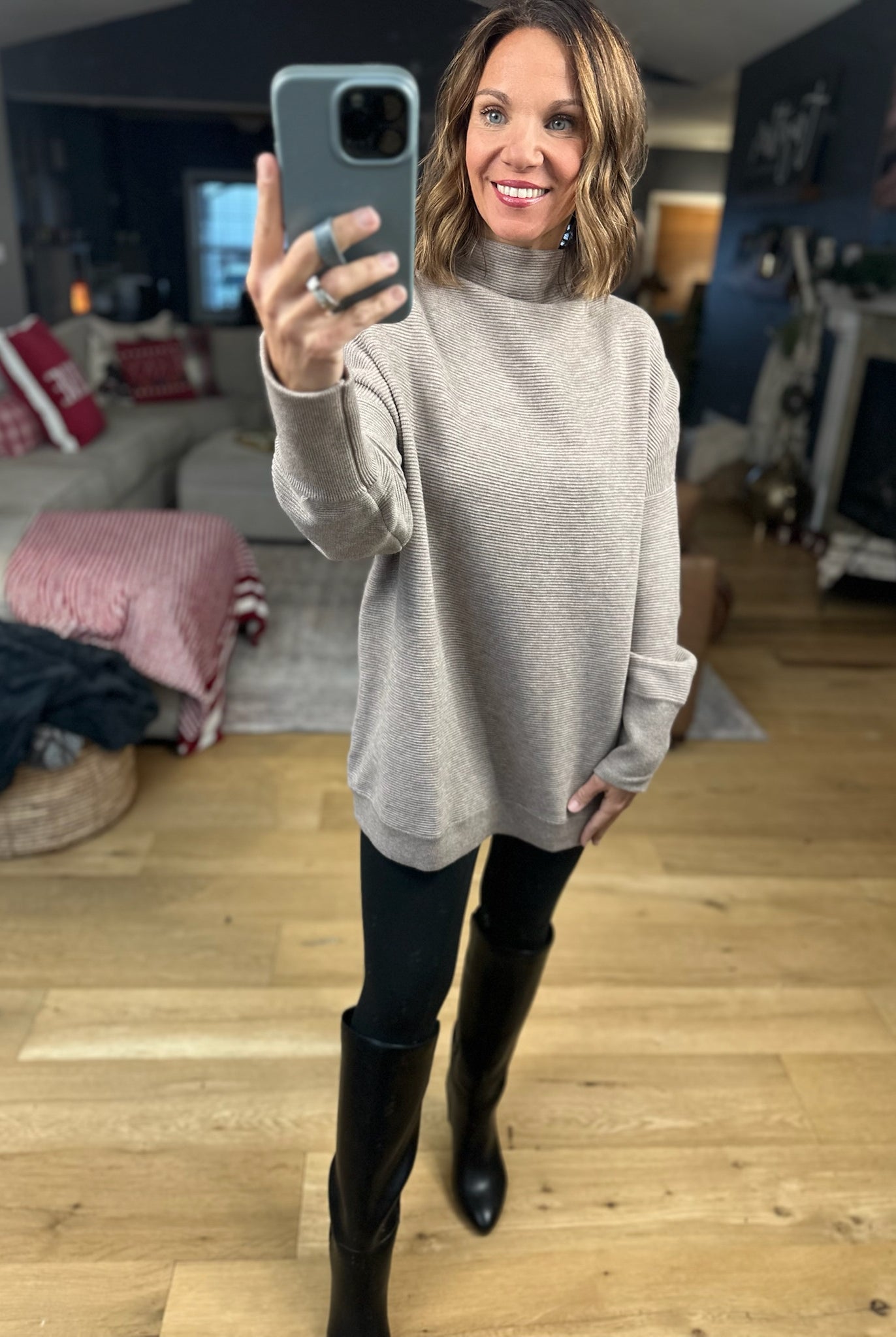 Thinking Of Us Mock-Neck Tunic Sweater-Sweaters-Anniewear-Anna Kaytes Boutique, Women's Fashion Boutique in Grinnell, Iowa