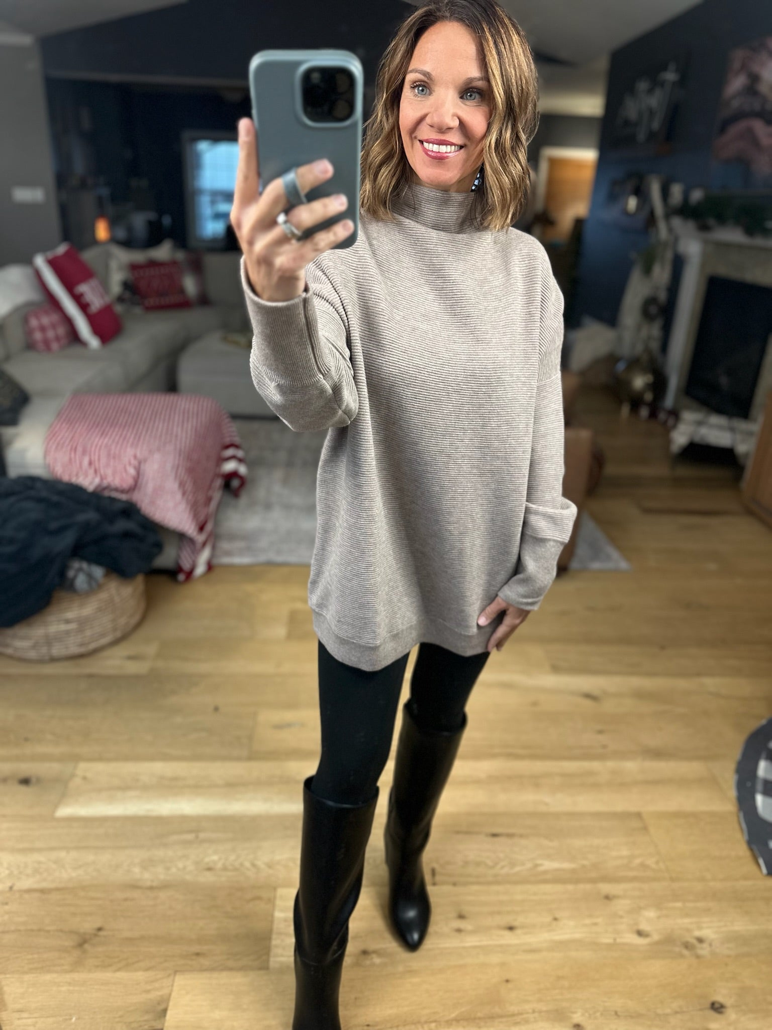 Thinking Of Us Mock-Neck Tunic Sweater-Sweaters-Anniewear-Anna Kaytes Boutique, Women's Fashion Boutique in Grinnell, Iowa