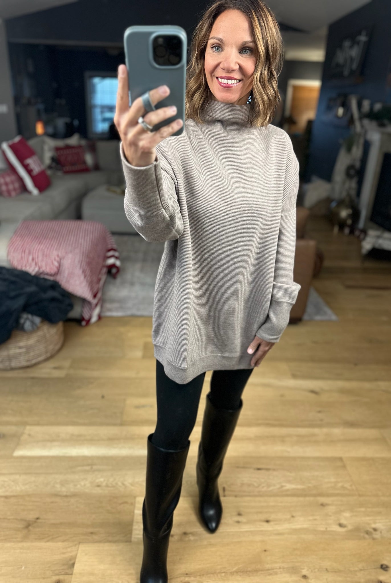 Thinking Of Us Mock-Neck Tunic Sweater-Sweaters-Anniewear-Anna Kaytes Boutique, Women's Fashion Boutique in Grinnell, Iowa