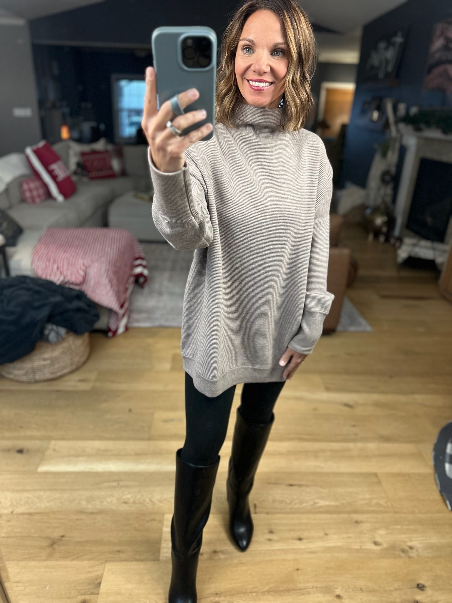 Thinking Of Us Mock-Neck Tunic Sweater-Sweaters-Anniewear-Anna Kaytes Boutique, Women's Fashion Boutique in Grinnell, Iowa