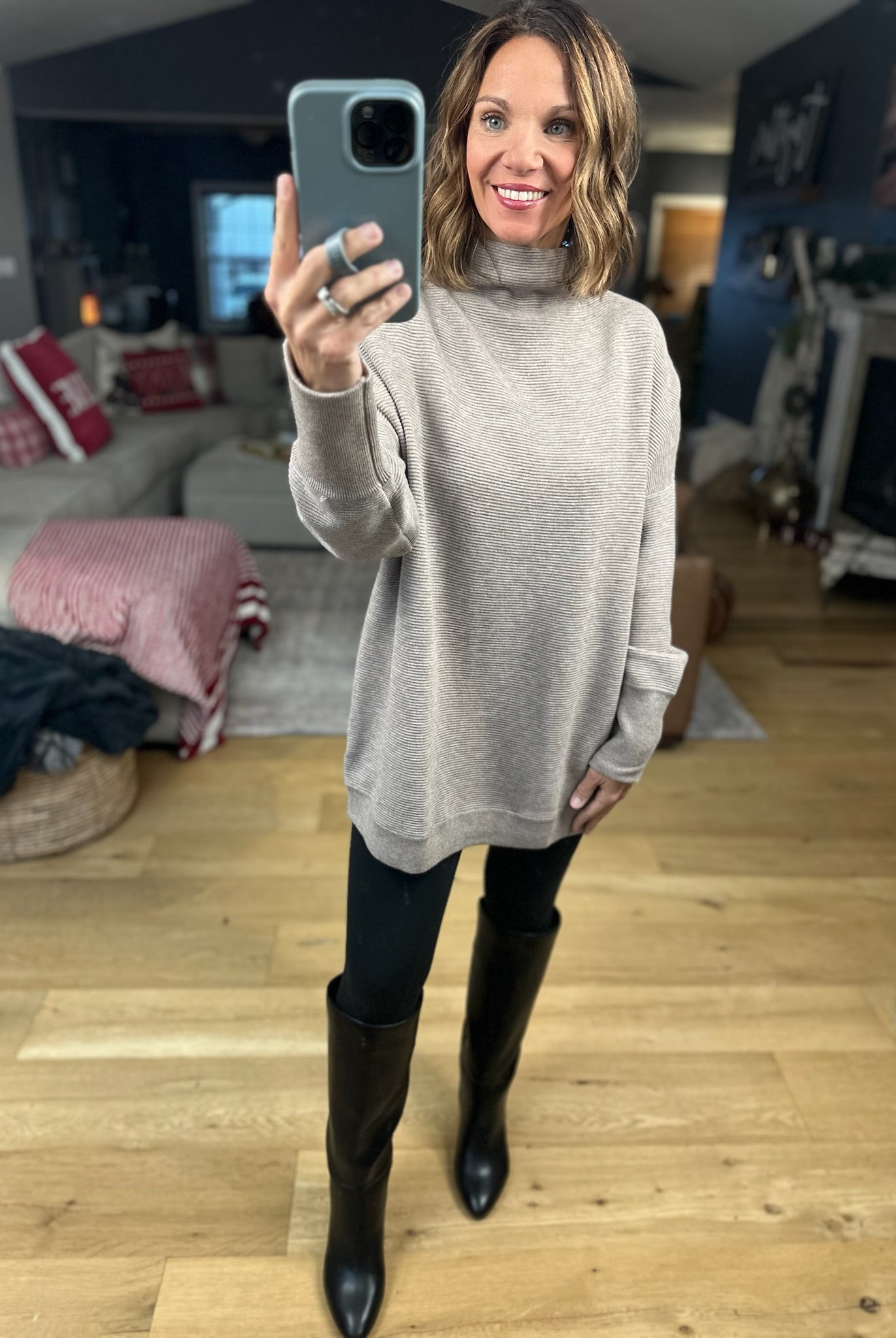 Thinking Of Us Mock-Neck Tunic Sweater-Sweaters-Anniewear-Anna Kaytes Boutique, Women's Fashion Boutique in Grinnell, Iowa