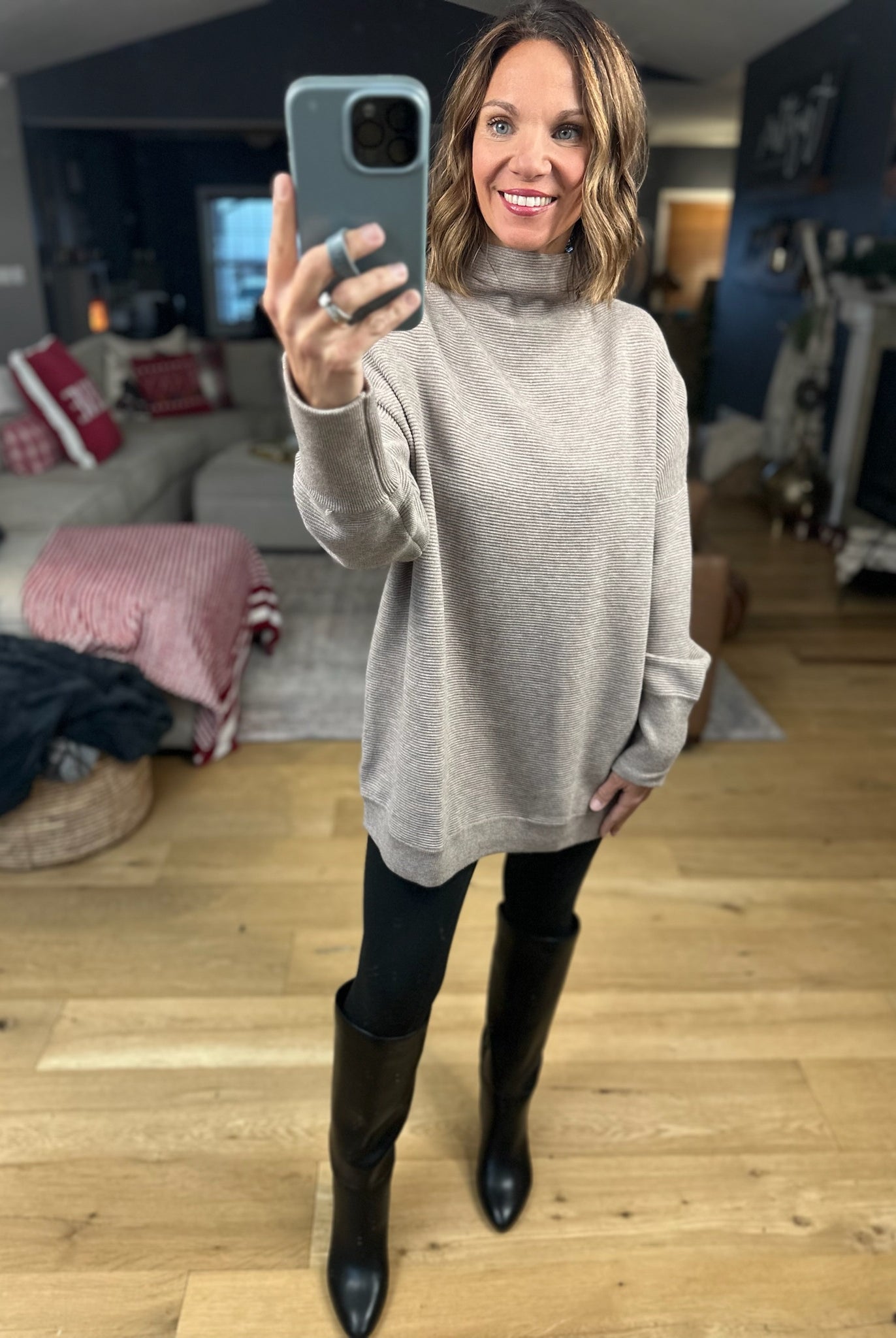 Thinking Of Us Mock-Neck Tunic Sweater-Sweaters-Anniewear-Anna Kaytes Boutique, Women's Fashion Boutique in Grinnell, Iowa