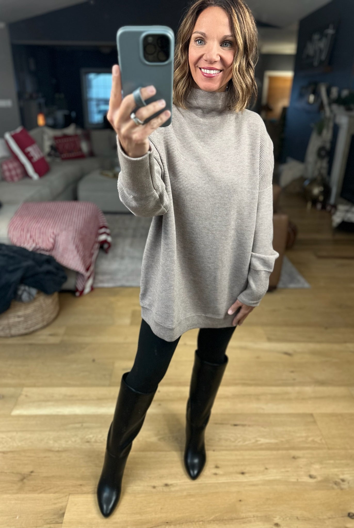 Thinking Of Us Mock-Neck Tunic Sweater-Sweaters-Anniewear-Anna Kaytes Boutique, Women's Fashion Boutique in Grinnell, Iowa