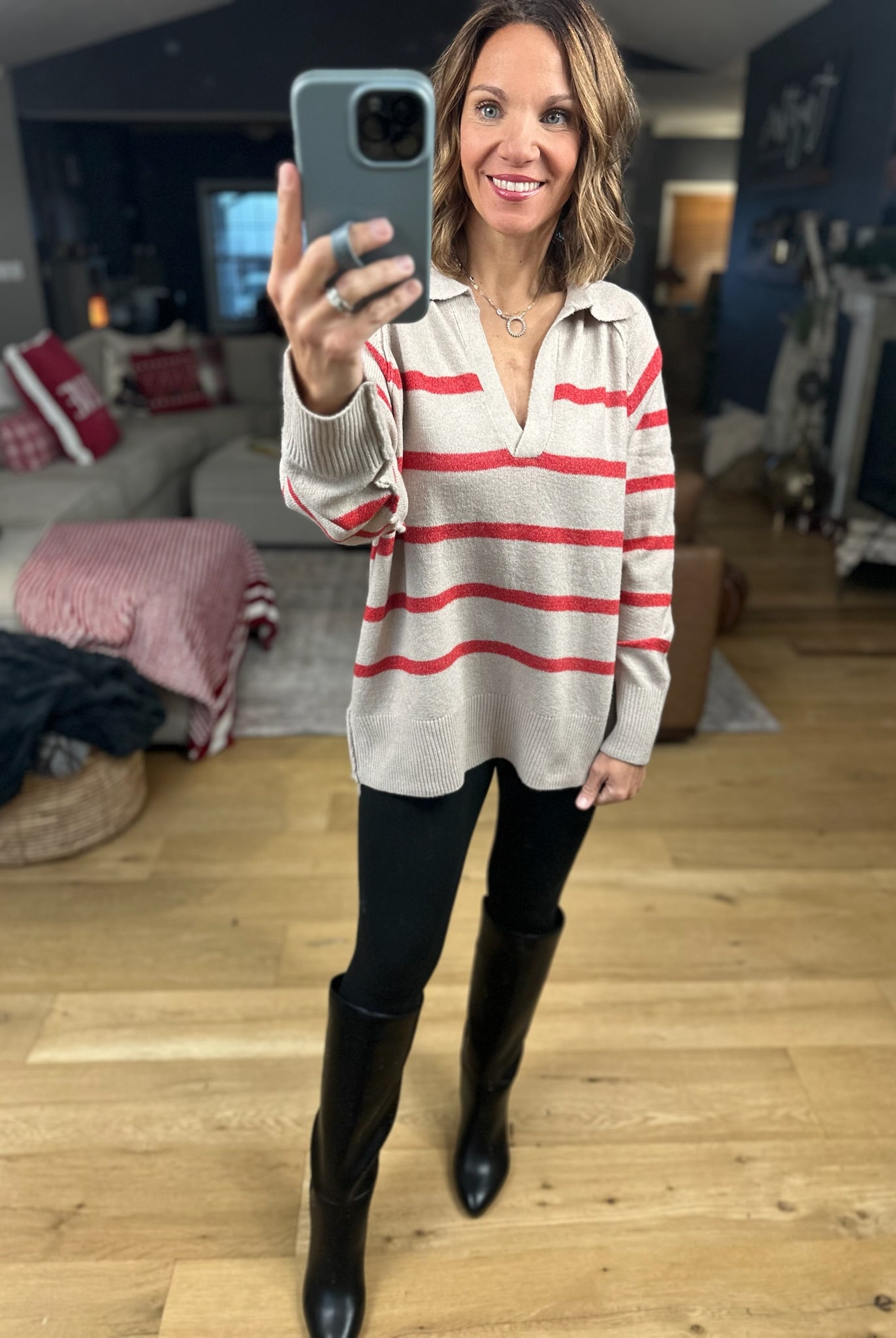 Conventional Holiday V-Neck Sweater-Sweaters-By Together-Anna Kaytes Boutique, Women's Fashion Boutique in Grinnell, Iowa