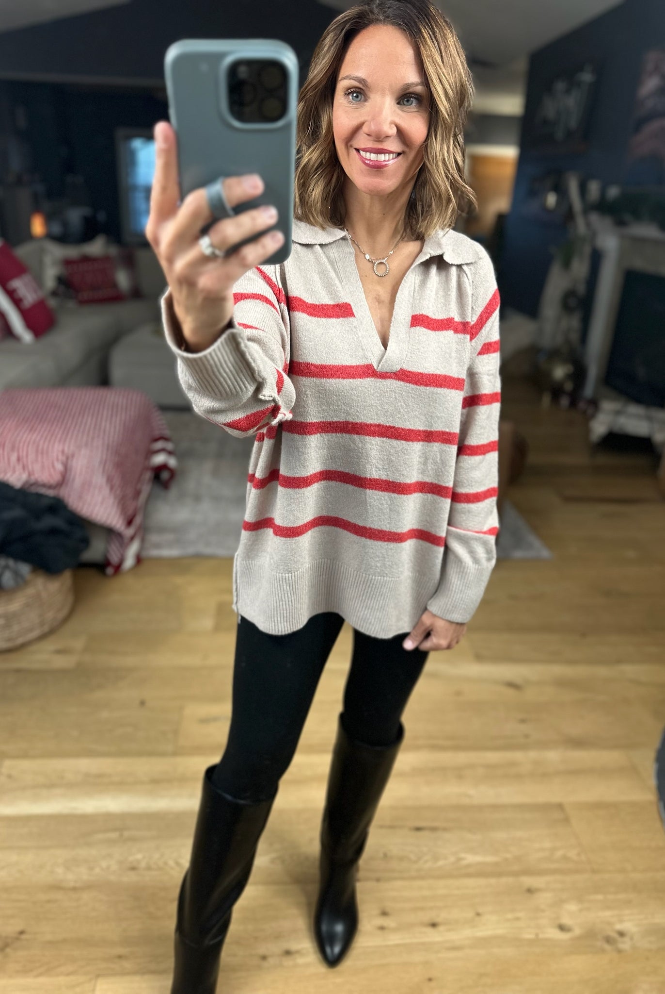 Conventional Holiday V-Neck Sweater-Sweaters-By Together-Anna Kaytes Boutique, Women's Fashion Boutique in Grinnell, Iowa