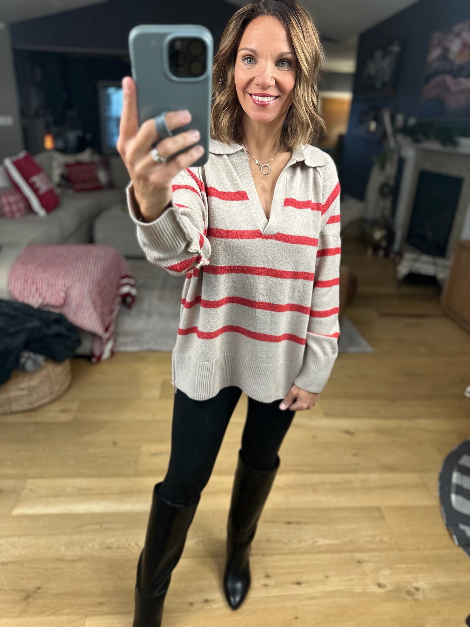 Conventional Holiday V-Neck Sweater-Sweaters-By Together-Anna Kaytes Boutique, Women's Fashion Boutique in Grinnell, Iowa