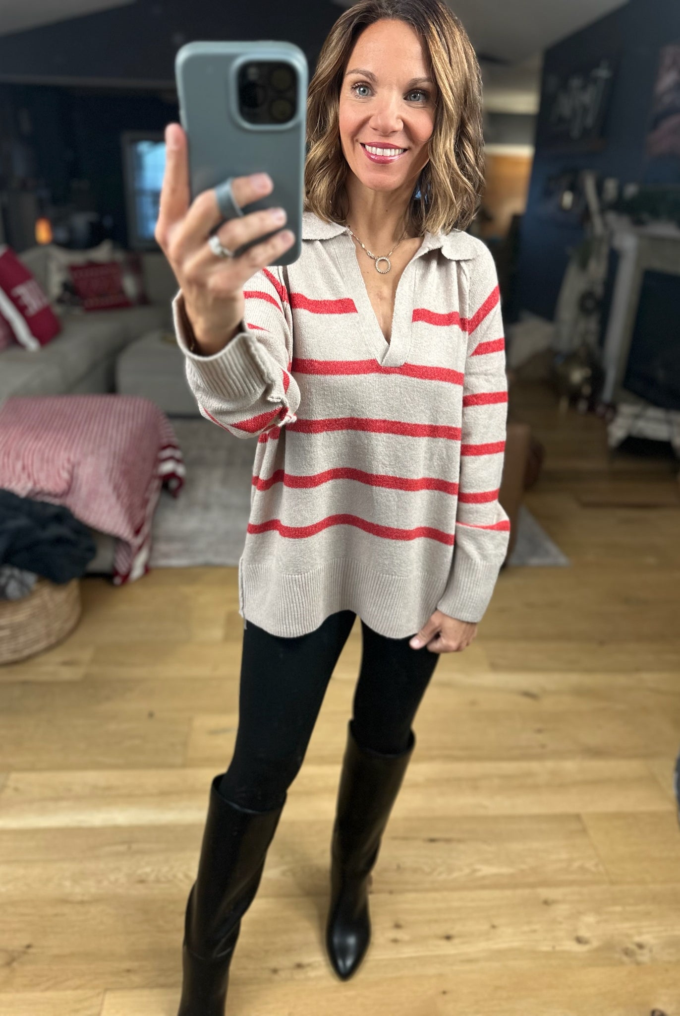 Conventional Holiday V-Neck Sweater-Sweaters-By Together-Anna Kaytes Boutique, Women's Fashion Boutique in Grinnell, Iowa