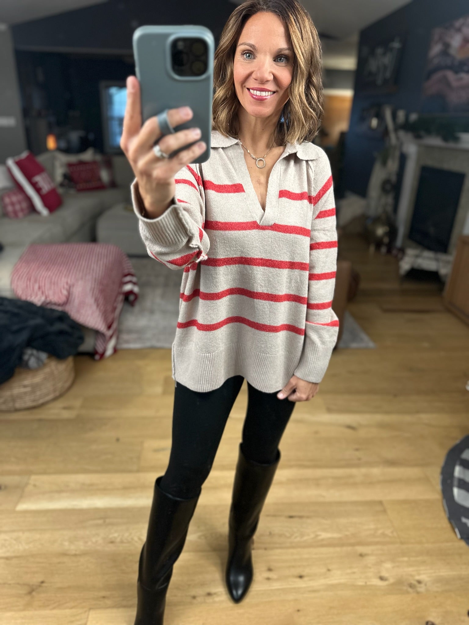 Conventional Holiday V-Neck Sweater-Sweaters-By Together-Anna Kaytes Boutique, Women's Fashion Boutique in Grinnell, Iowa