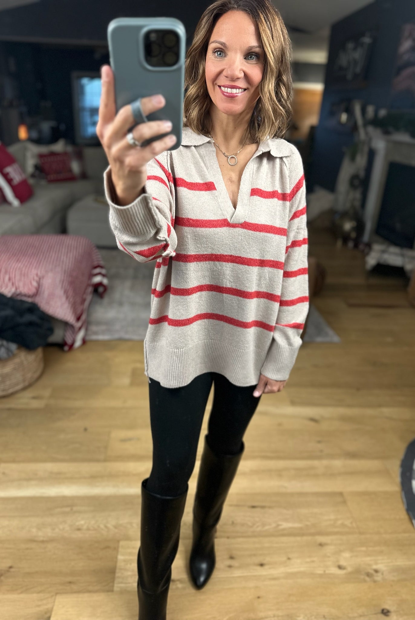 Conventional Holiday V-Neck Sweater-Sweaters-By Together-Anna Kaytes Boutique, Women's Fashion Boutique in Grinnell, Iowa