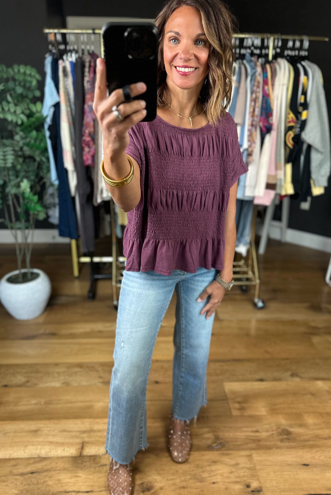 Daily Standard Smock-Detail Top-Short Sleeves-ee:some-Anna Kaytes Boutique, Women's Fashion Boutique in Grinnell, Iowa