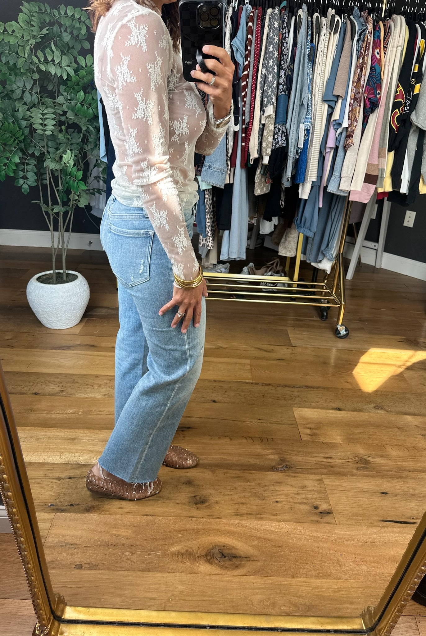 Struck Gold Lace Long Sleeve-Long Sleeves-Zenana-Anna Kaytes Boutique, Women's Fashion Boutique in Grinnell, Iowa