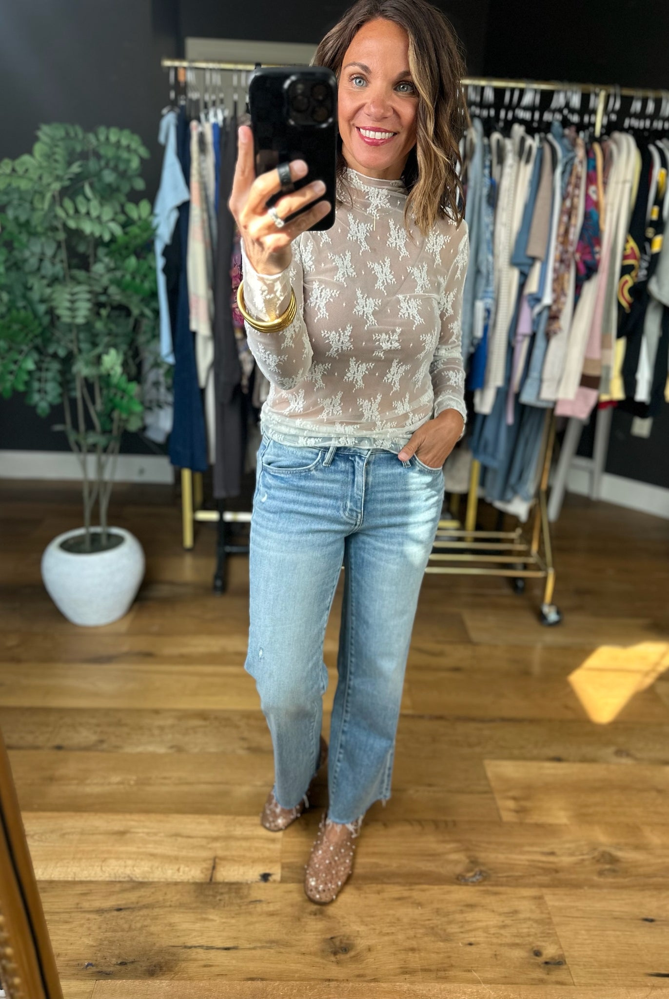 Struck Gold Lace Long Sleeve-Long Sleeves-Zenana-Anna Kaytes Boutique, Women's Fashion Boutique in Grinnell, Iowa