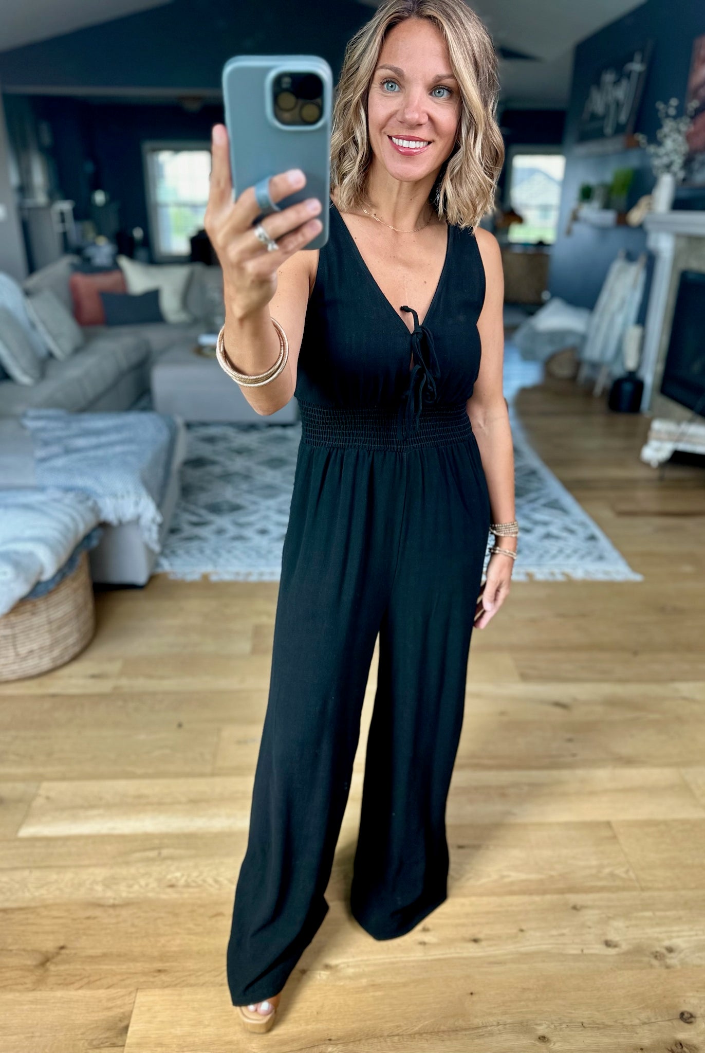 Misunderstood Tie V-Neck Jumpsuit-Wasabi & Mint-Anna Kaytes Boutique, Women's Fashion Boutique in Grinnell, Iowa