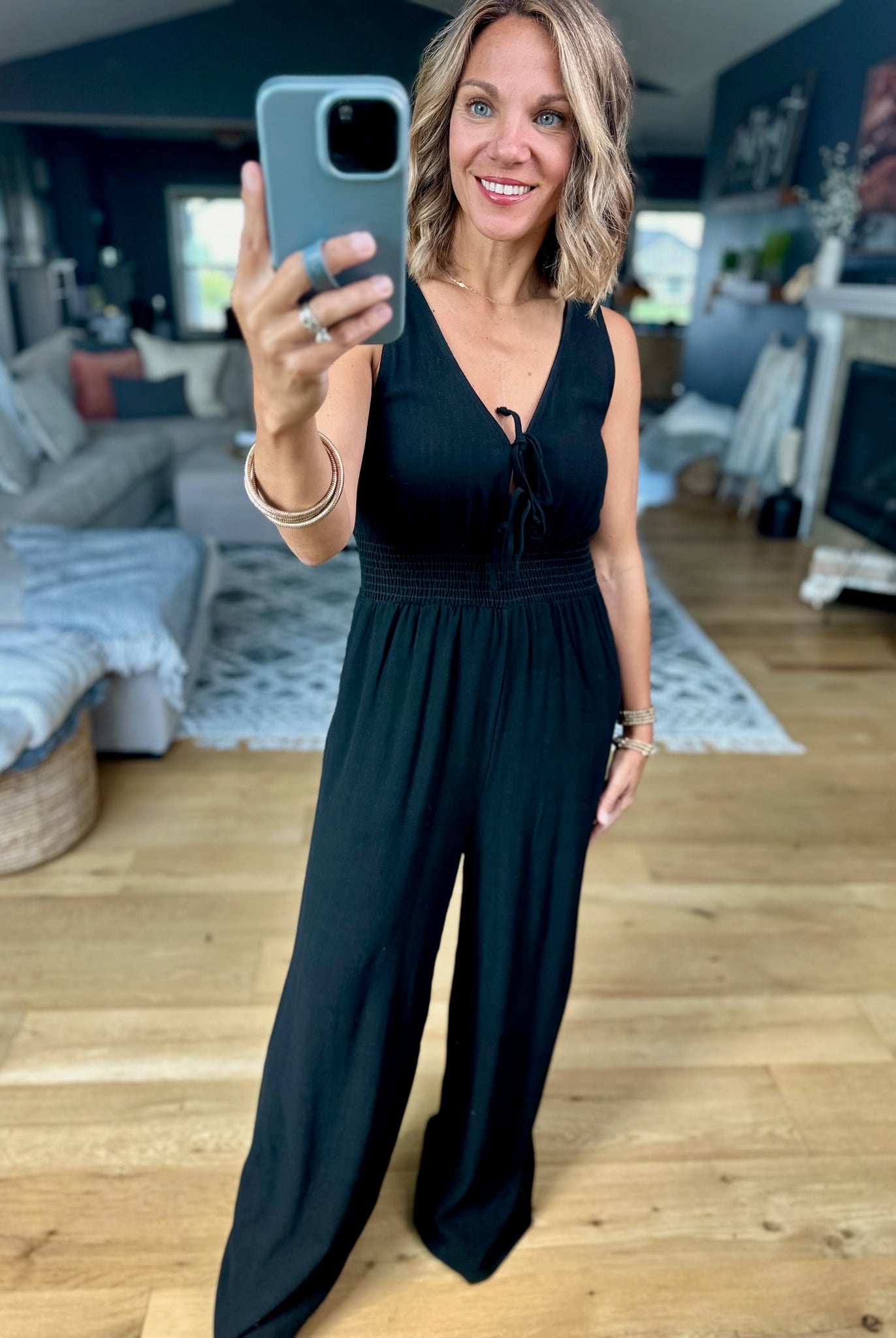 Misunderstood Tie V-Neck Jumpsuit-Wasabi & Mint-Anna Kaytes Boutique, Women's Fashion Boutique in Grinnell, Iowa