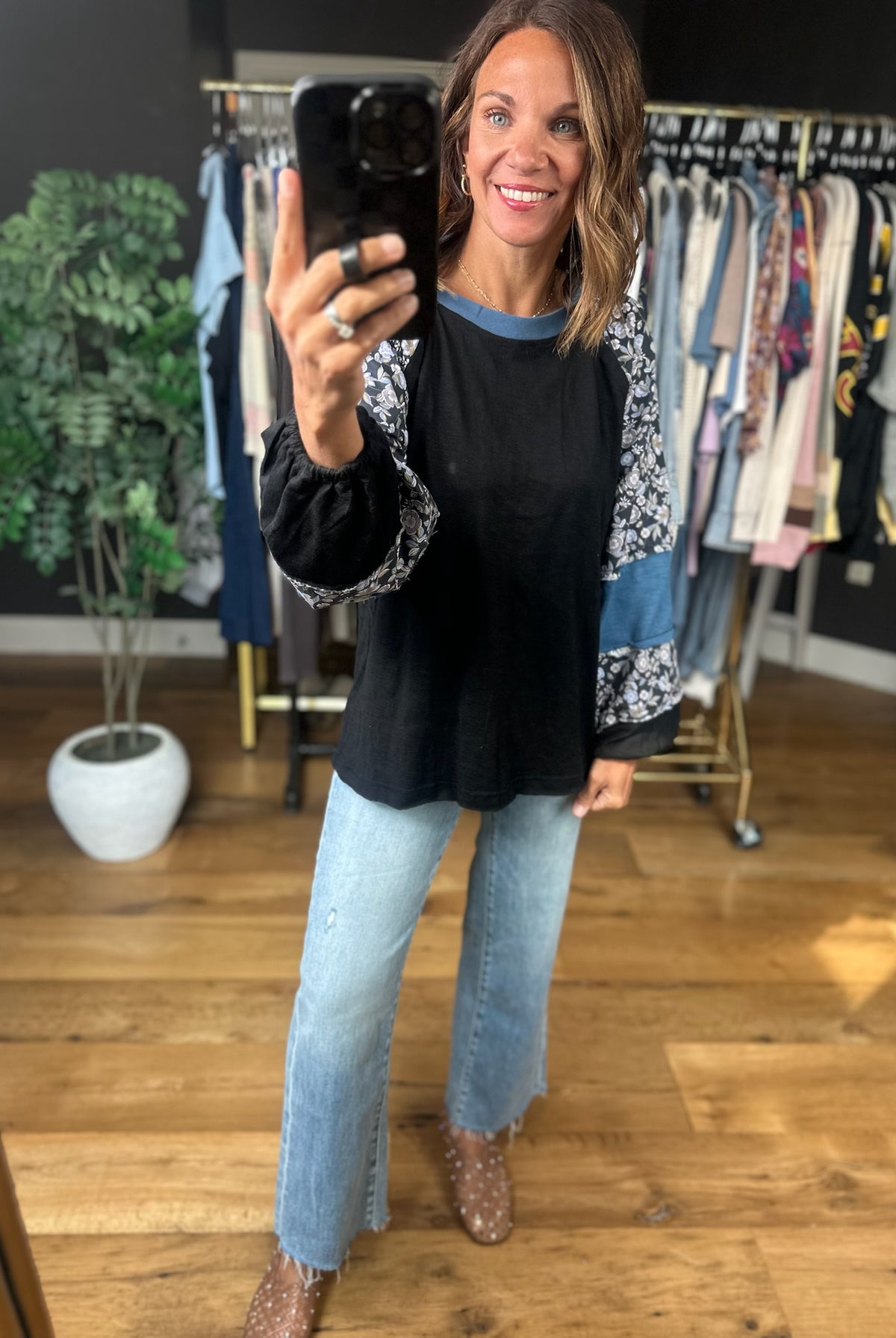Open Doors Floral-Detail Long Sleeve Top-Long Sleeves-Umgee-Anna Kaytes Boutique, Women's Fashion Boutique in Grinnell, Iowa