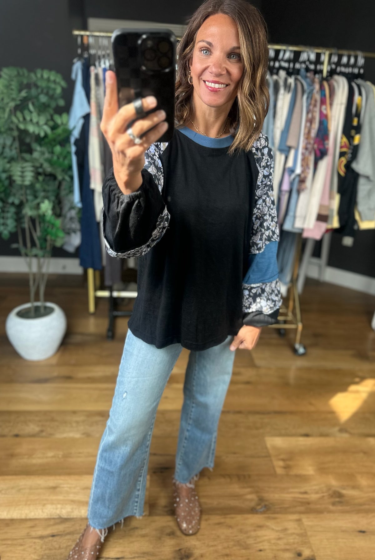 Open Doors Floral-Detail Long Sleeve Top-Long Sleeves-Umgee-Anna Kaytes Boutique, Women's Fashion Boutique in Grinnell, Iowa