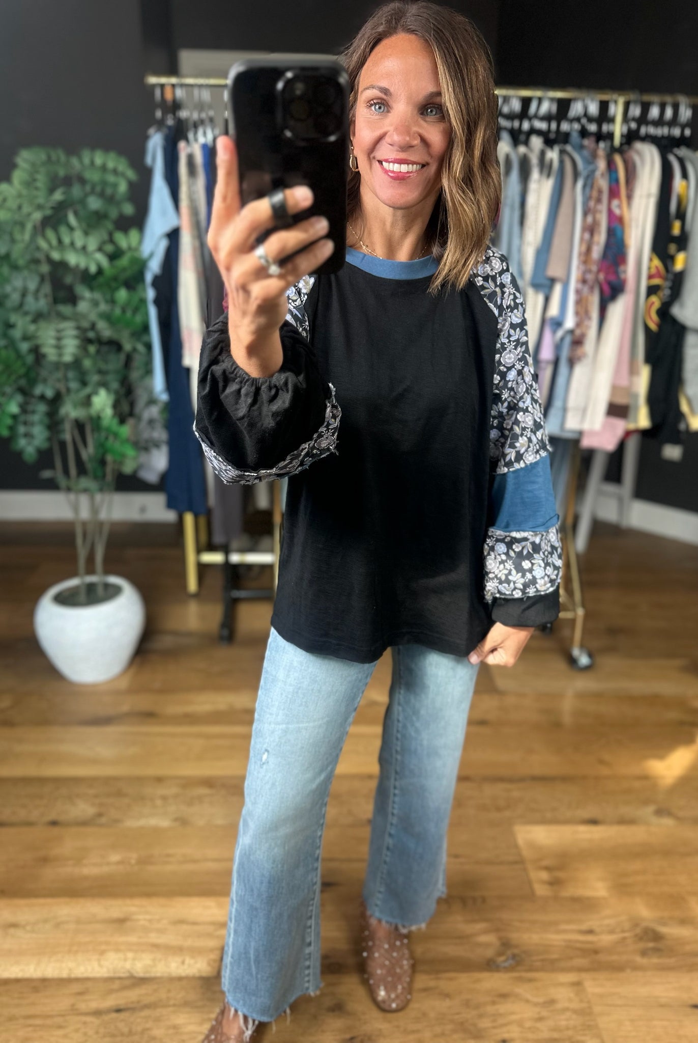 Open Doors Floral-Detail Long Sleeve Top-Long Sleeves-Umgee-Anna Kaytes Boutique, Women's Fashion Boutique in Grinnell, Iowa