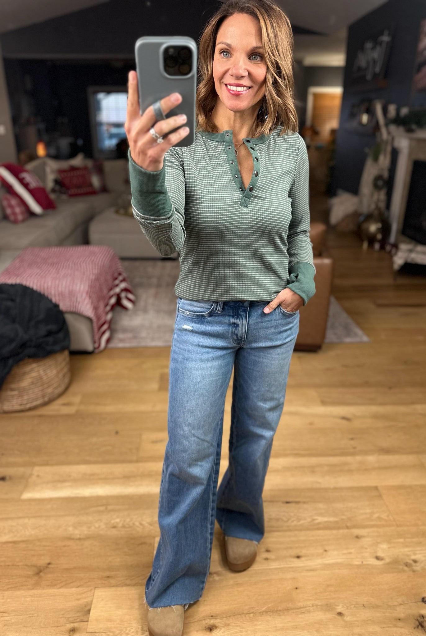 Always About It Ribbed Striped Snap-Detail Long Sleeve-Long Sleeves-Doe & Rae-Anna Kaytes Boutique, Women's Fashion Boutique in Grinnell, Iowa