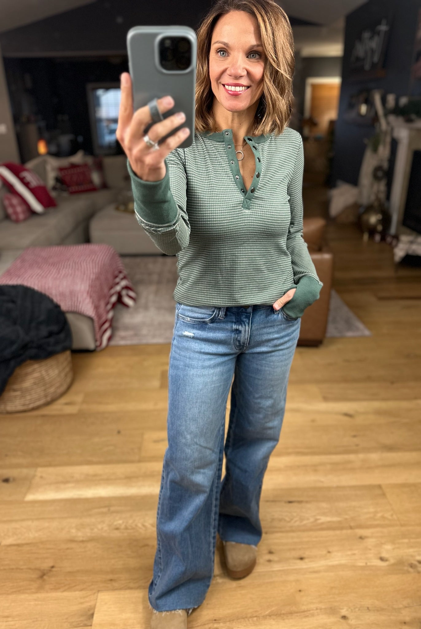 Always About It Ribbed Striped Snap-Detail Long Sleeve-Long Sleeves-Doe & Rae-Anna Kaytes Boutique, Women's Fashion Boutique in Grinnell, Iowa