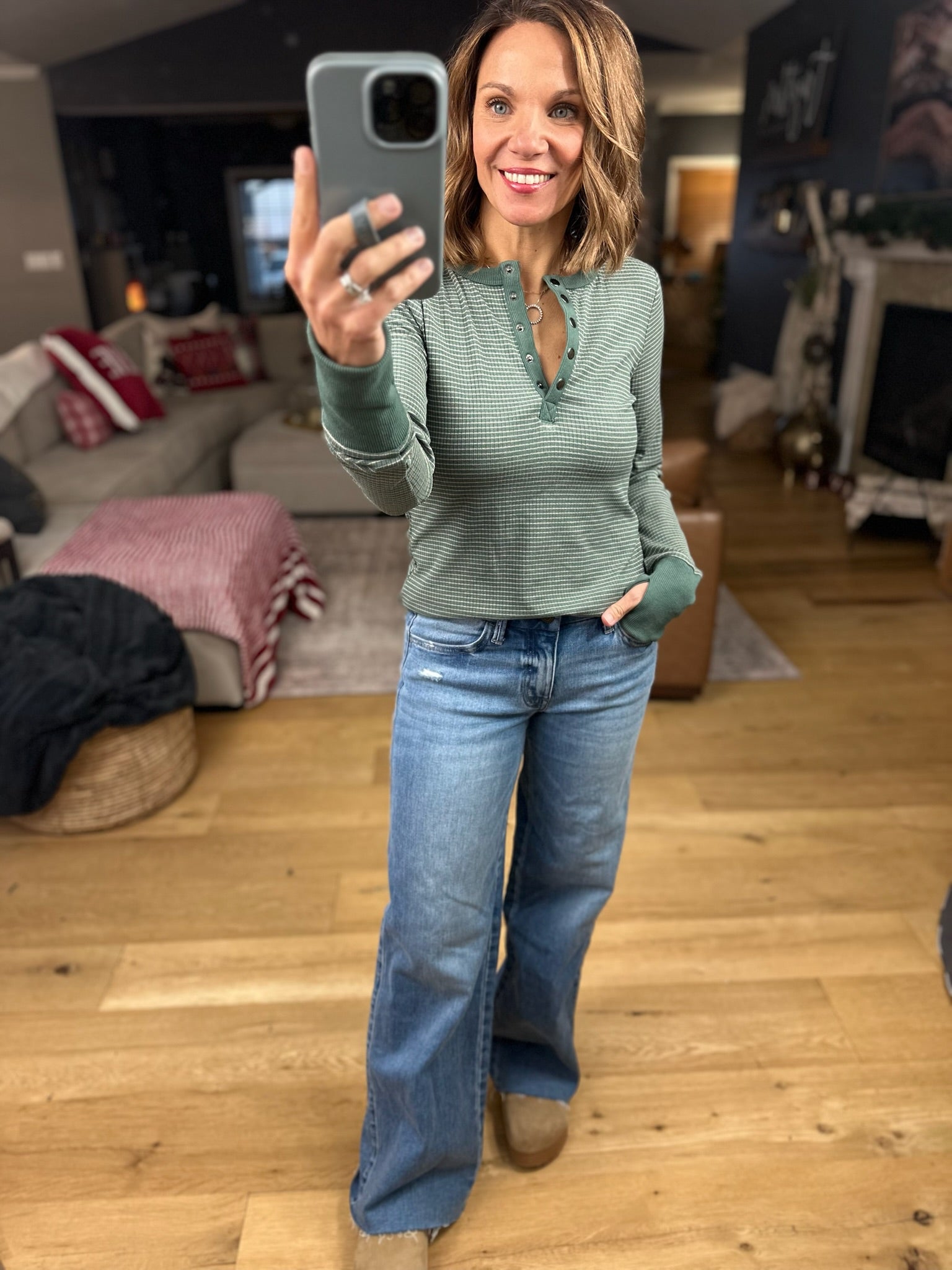 Always About It Ribbed Striped Snap-Detail Long Sleeve-Long Sleeves-Doe & Rae-Anna Kaytes Boutique, Women's Fashion Boutique in Grinnell, Iowa