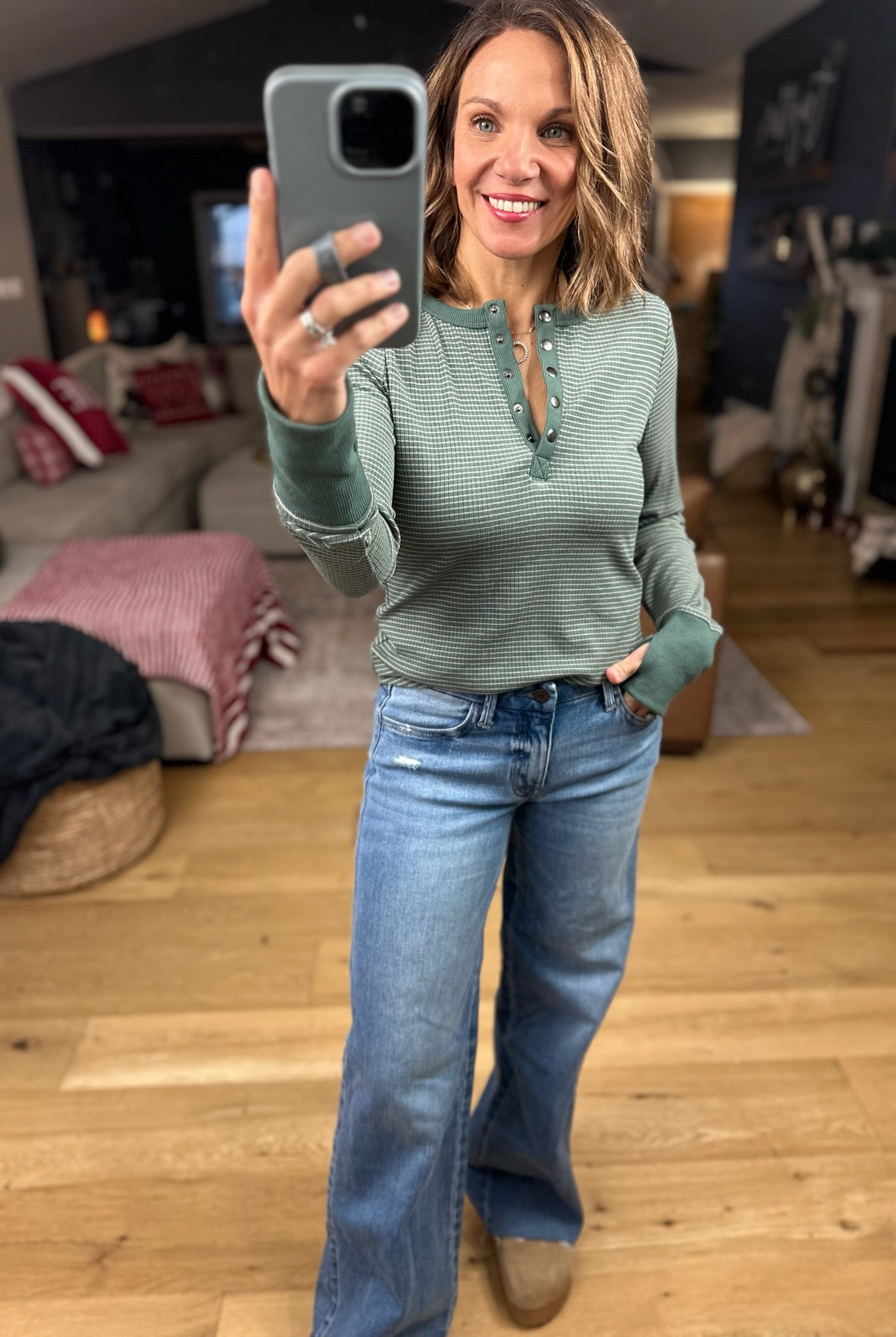 Always About It Ribbed Striped Snap-Detail Long Sleeve-Long Sleeves-Doe & Rae-Anna Kaytes Boutique, Women's Fashion Boutique in Grinnell, Iowa