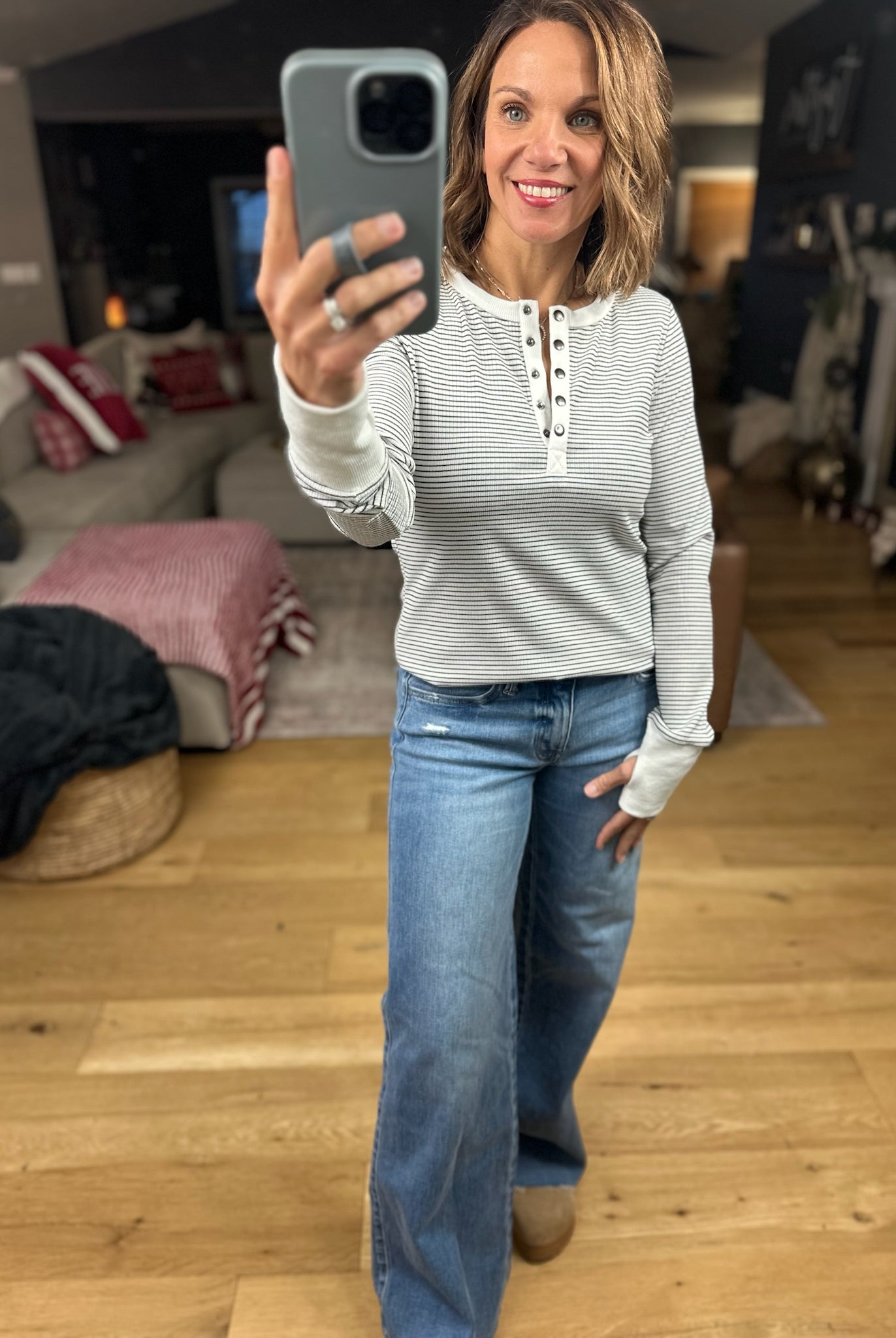 Always About It Ribbed Striped Snap-Detail Long Sleeve-Long Sleeves-Doe & Rae-Anna Kaytes Boutique, Women's Fashion Boutique in Grinnell, Iowa