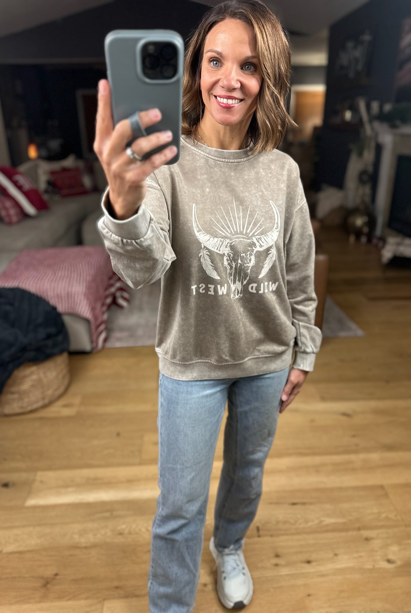 Wild West Crew Sweatshirt-Sweaters-Blu Pepper-Anna Kaytes Boutique, Women's Fashion Boutique in Grinnell, Iowa