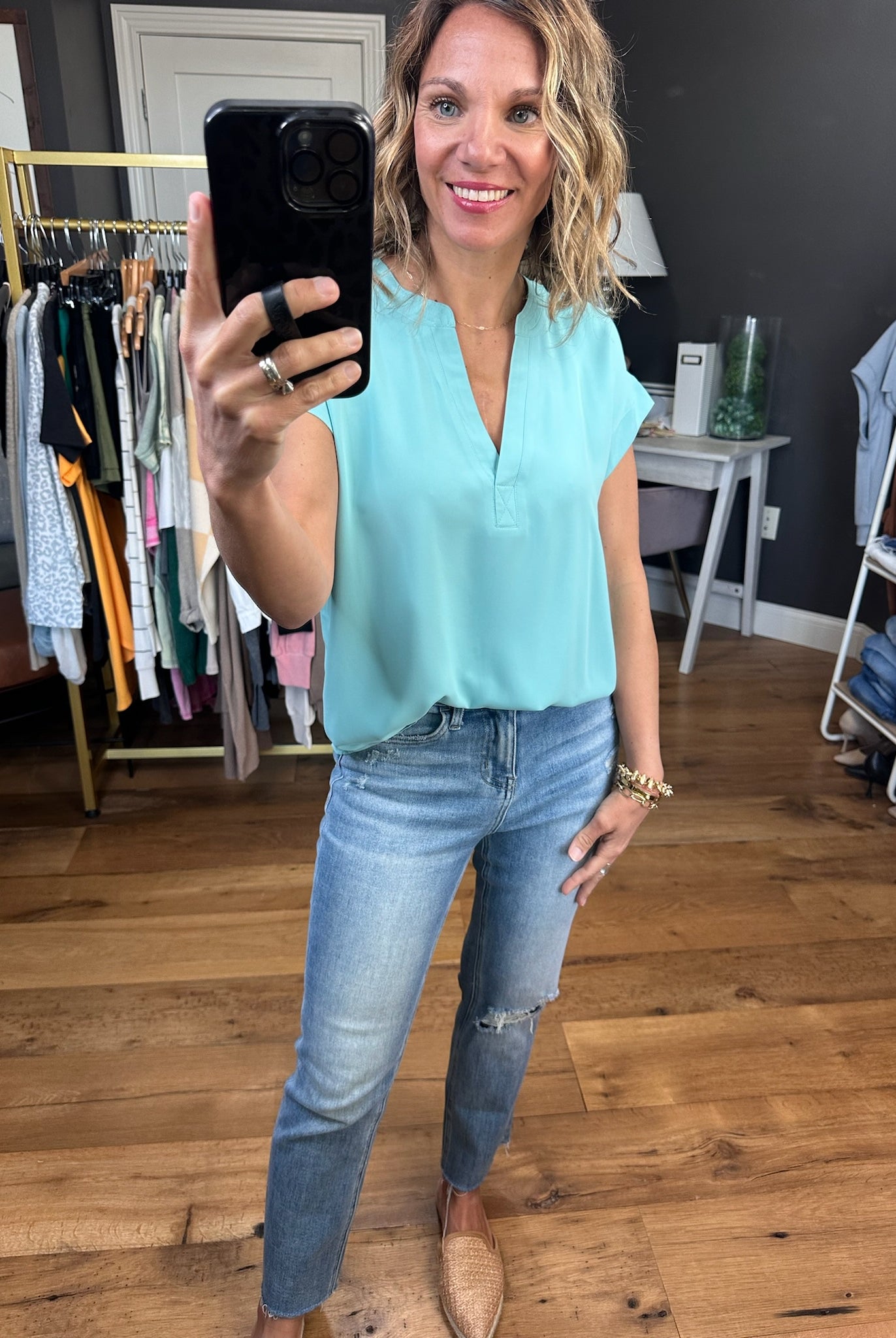 Moving Mountains V-Neck Top - Multiple Options-Short Sleeves-Blu Pepper TB8456-Anna Kaytes Boutique, Women's Fashion Boutique in Grinnell, Iowa