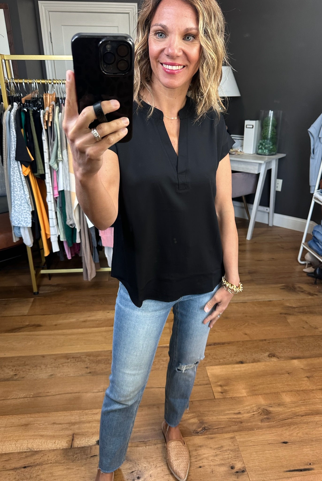 Moving Mountains V-Neck Top - Multiple Options-Short Sleeves-Blu Pepper TB8456-Anna Kaytes Boutique, Women's Fashion Boutique in Grinnell, Iowa