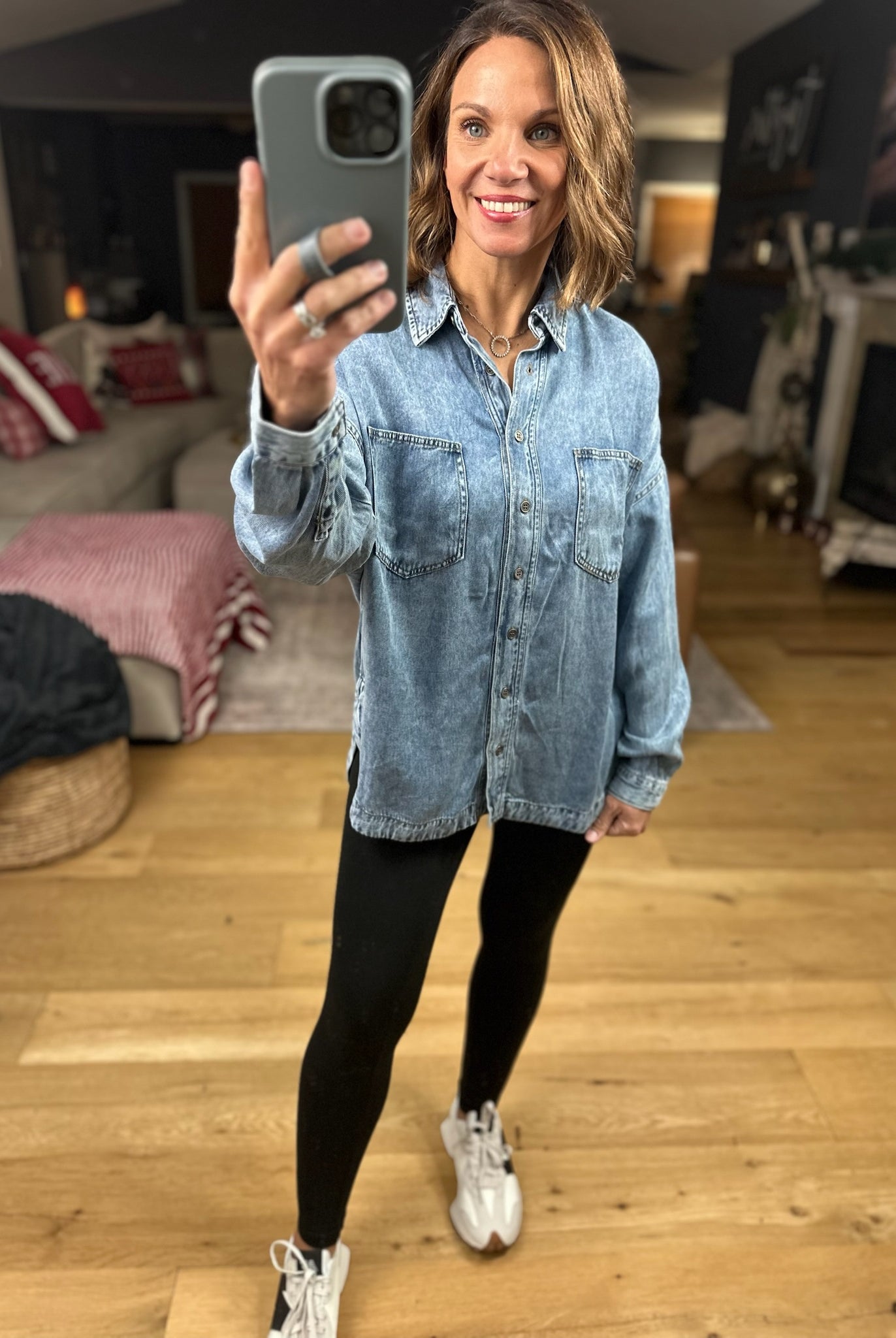 Best Around Chambray Button-Down-Long Sleeves-Blu Pepper-Anna Kaytes Boutique, Women's Fashion Boutique in Grinnell, Iowa